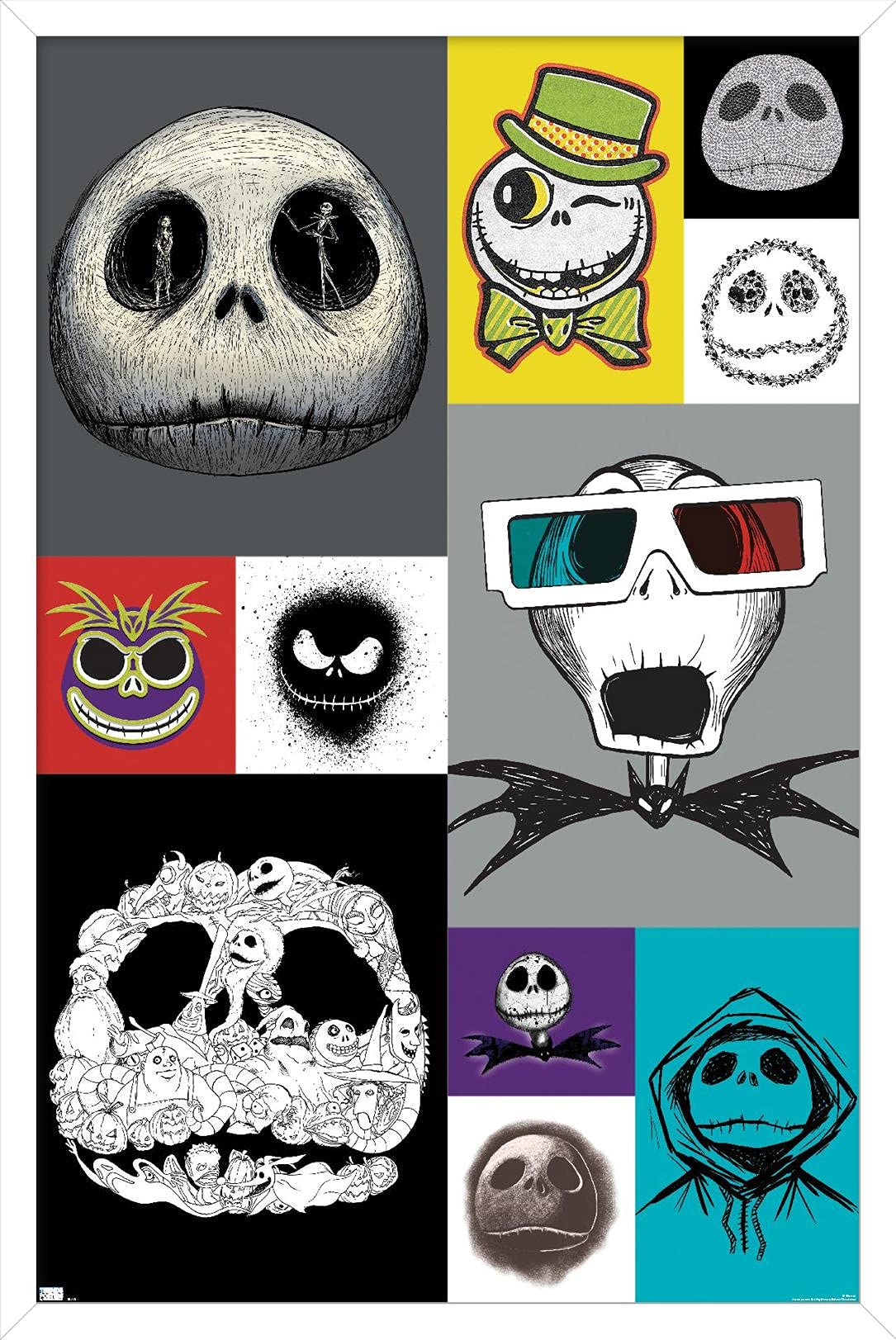 Trends International Disney Tim Burton'S The Nightmare Before Christmas - Jack Grid Wall Poster, 14.72'' X 22.37'', White Framed