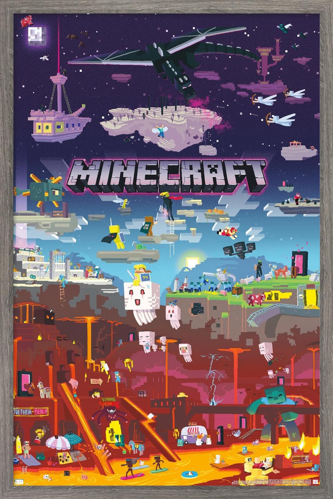 Trends International Minecraft - World Beyond Wall Poster, 14.725'' X 22.375'', Barnwood Framed Version
