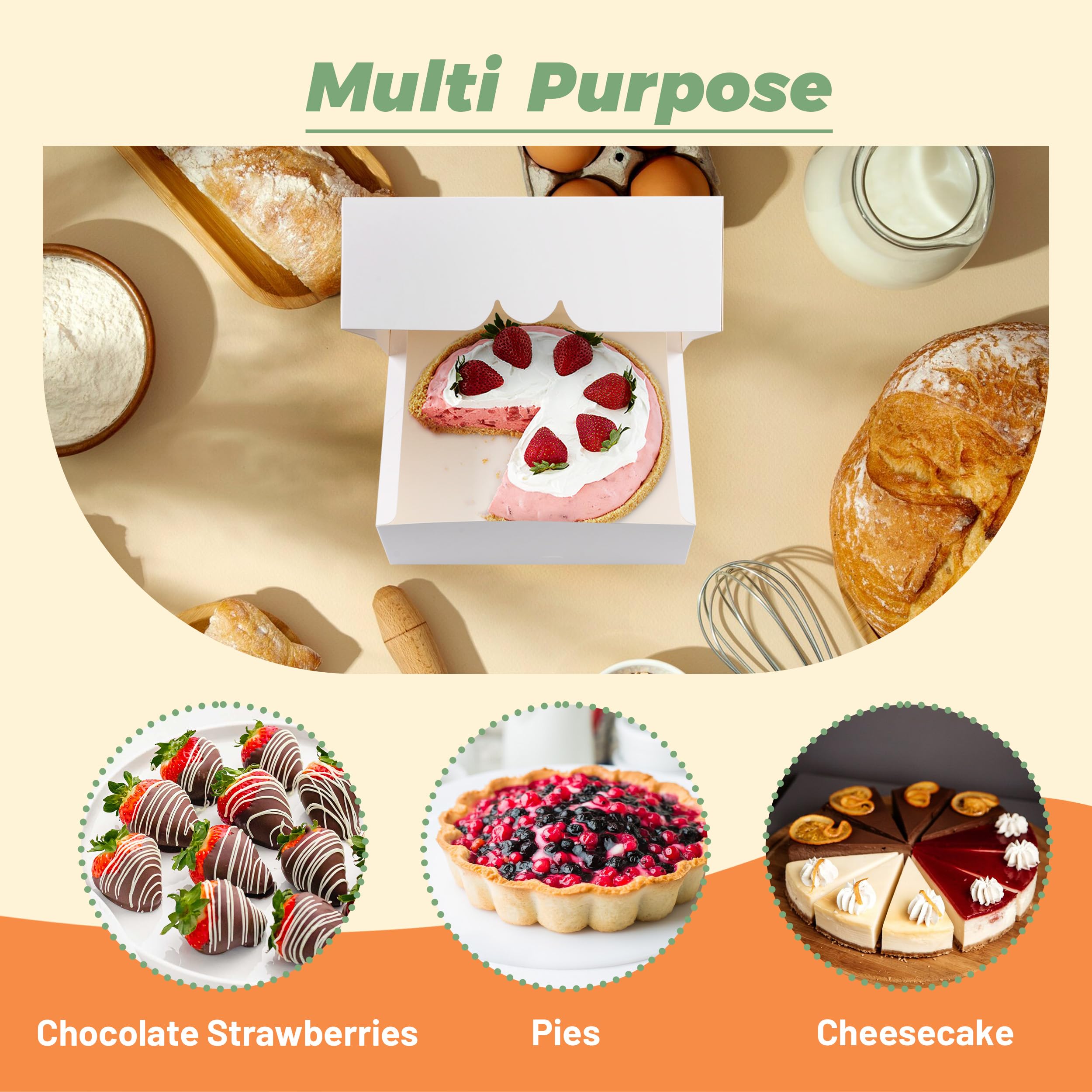LOKQING 20 Pack Pie Boxes Cake Boxes Bakery Boxes with Window Pastry Boxes for Gift Giving 9x9x3inch (White)