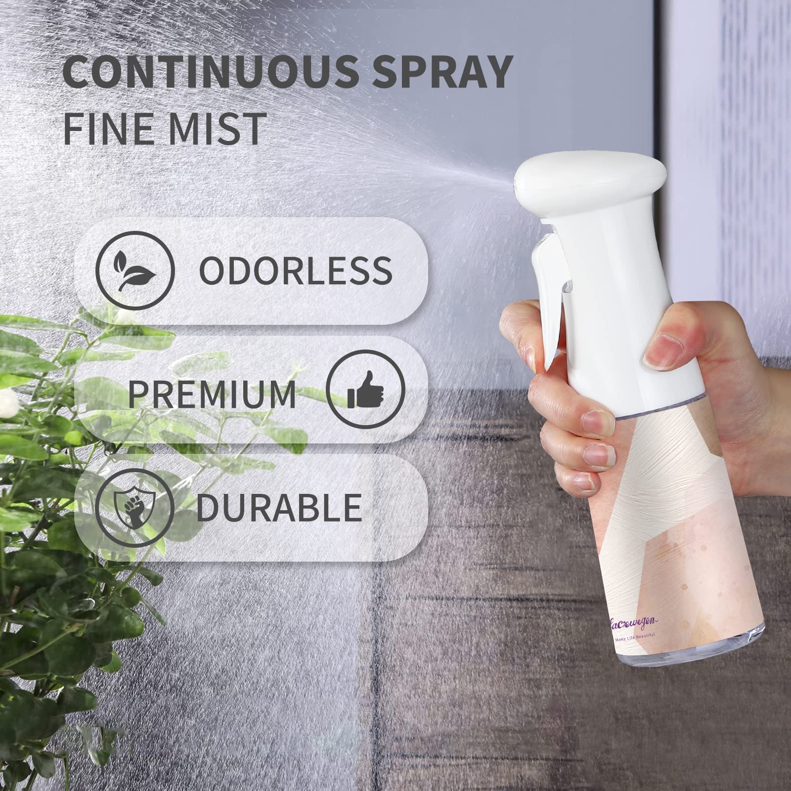 Facewegen Hair Spray Bottle Continuous Mist Spray Bottle Refillable Plastic Fine Spraying Bottle For Hair Styling, Plants, Clean