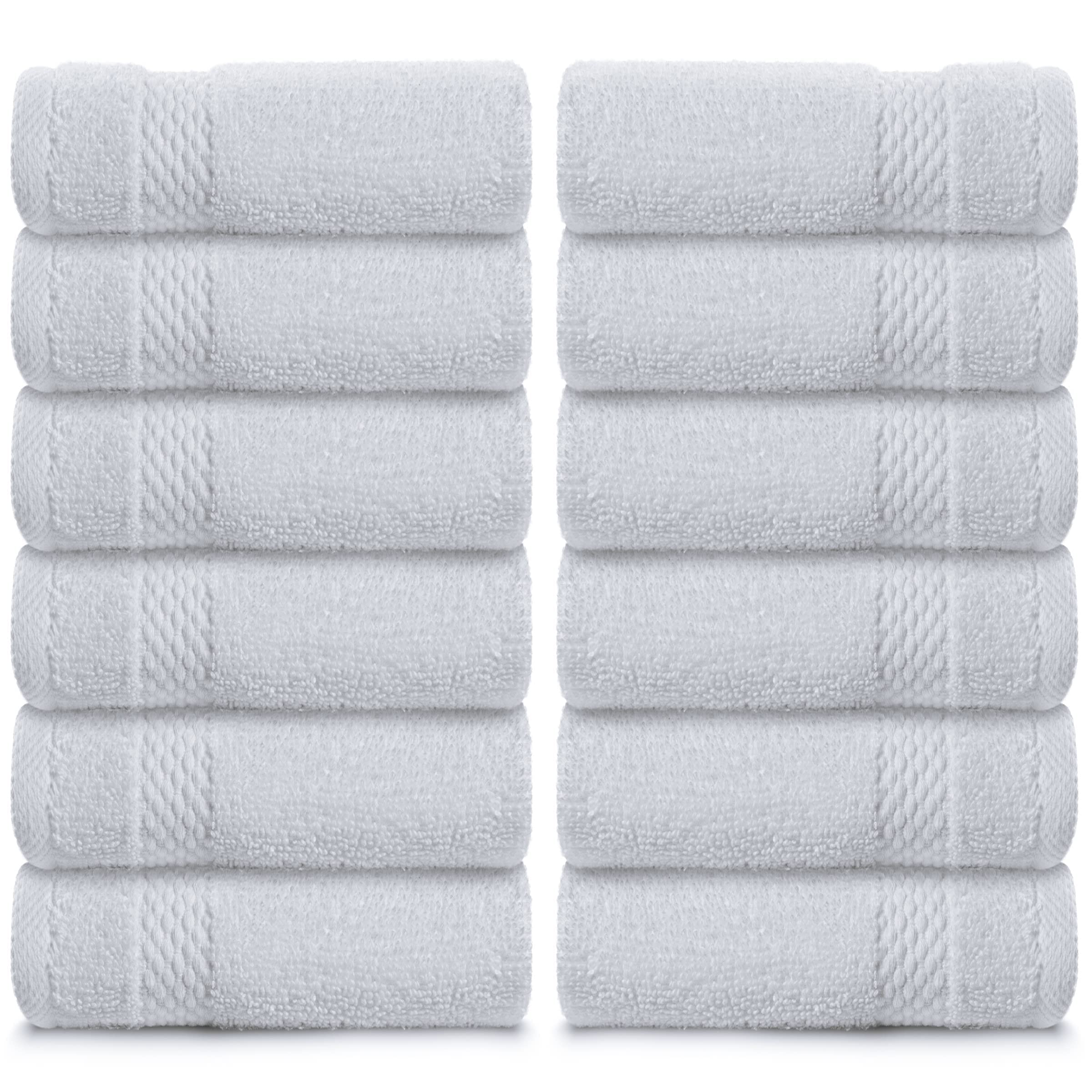 Whiteclassic Luxury Cotton Washcloths - Large Hotel Spa Bathroom Face Towel | 12 Pack | White