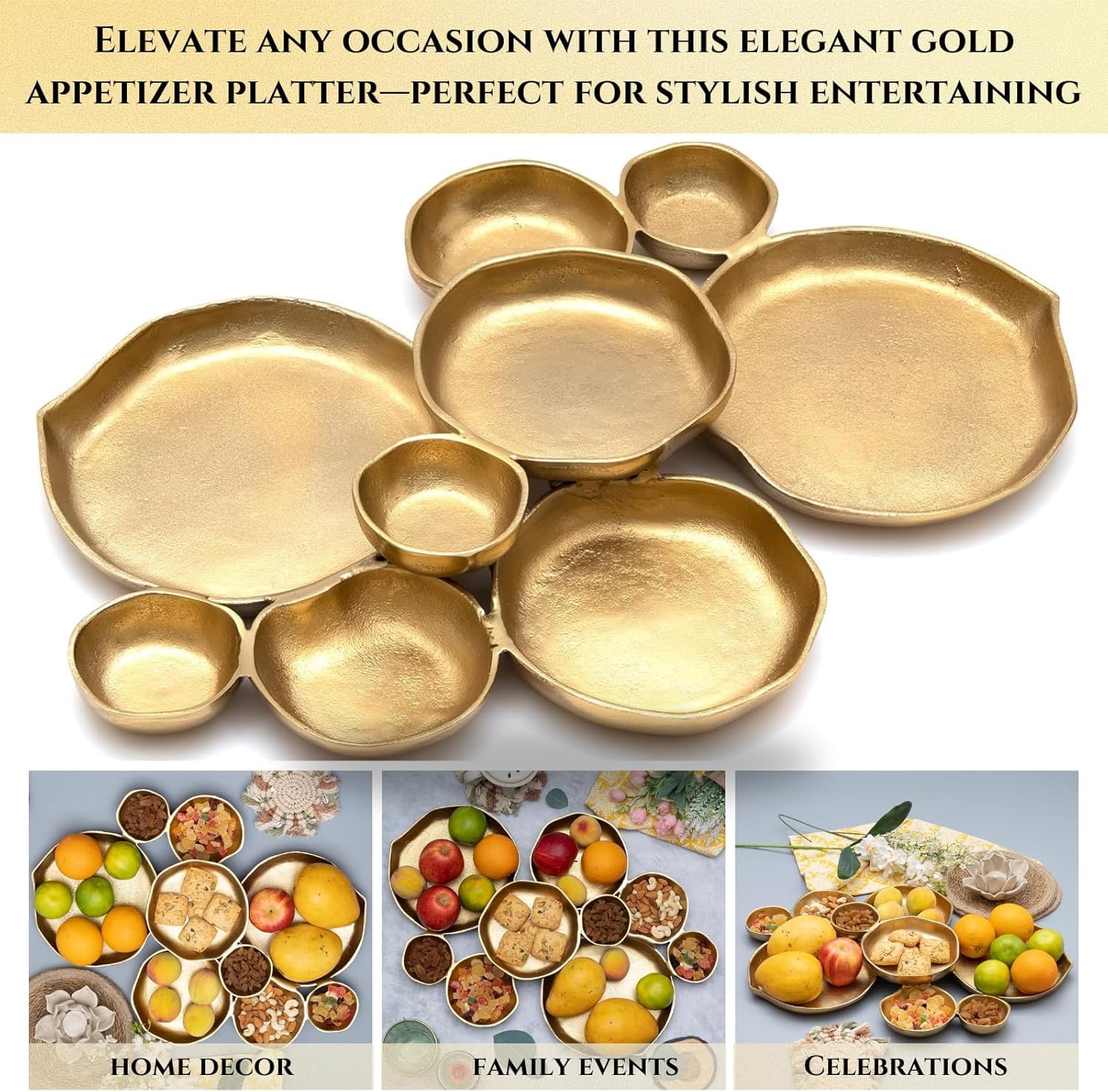 Cluster Decorative Bowls, Bright Gold Brass - Decoration, Snack Tray Bowl