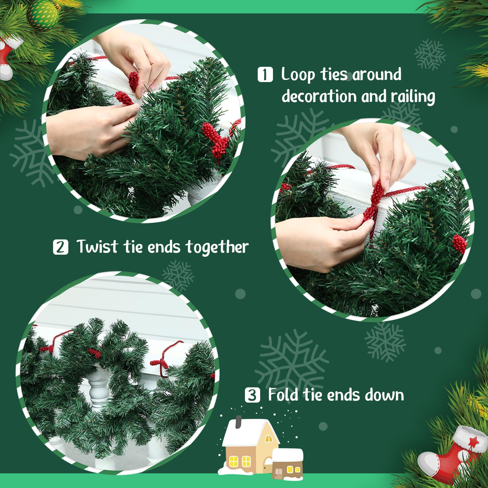 Zhengmy 24 Pcs Christmas Garland Ties Extra Long 30'' 25'' 20'' Red Decorative Twist Tie for Banister Reusable Flexible Twist Ti