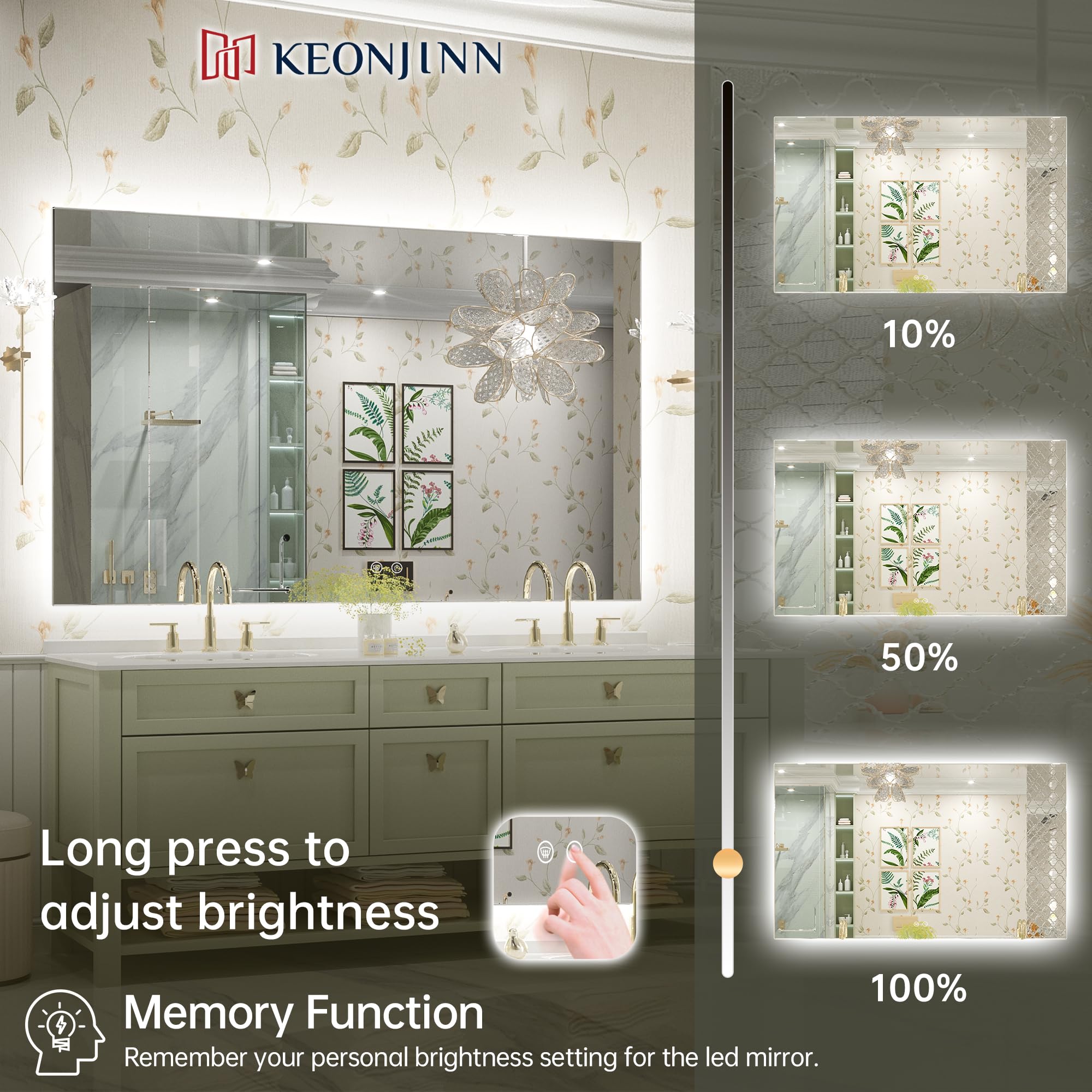 Keonjinn 60 X 36 Inch Backlit Mirror Bathroom Lighted Mirror Led Mirror Anti-Fog Wall Mounted Bathroom Vanity Mirror With Lights