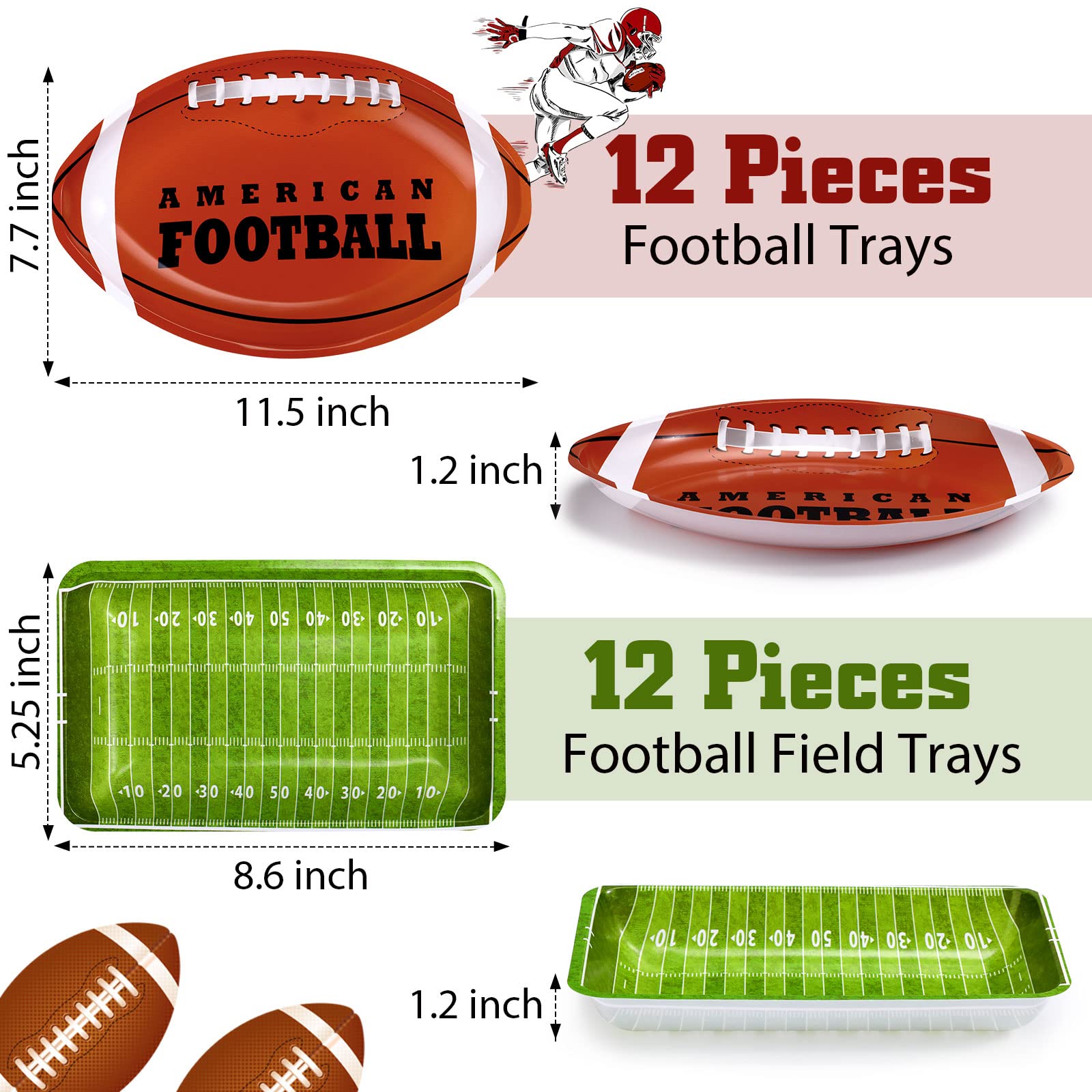 Cunhill Football Party Trays American Football Serving Trays Reusable Food Plates Football Snack Tray Dessert Platter For Footba