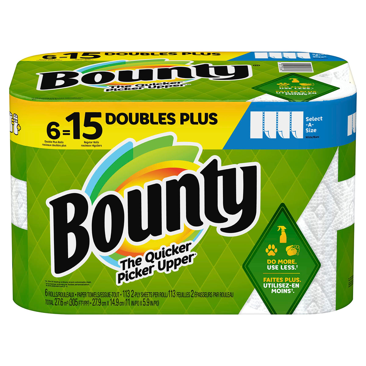 Bounty Select-A-Size Paper Towels, 6 Double Plus Rolls, White, 113 Sheets Per Roll