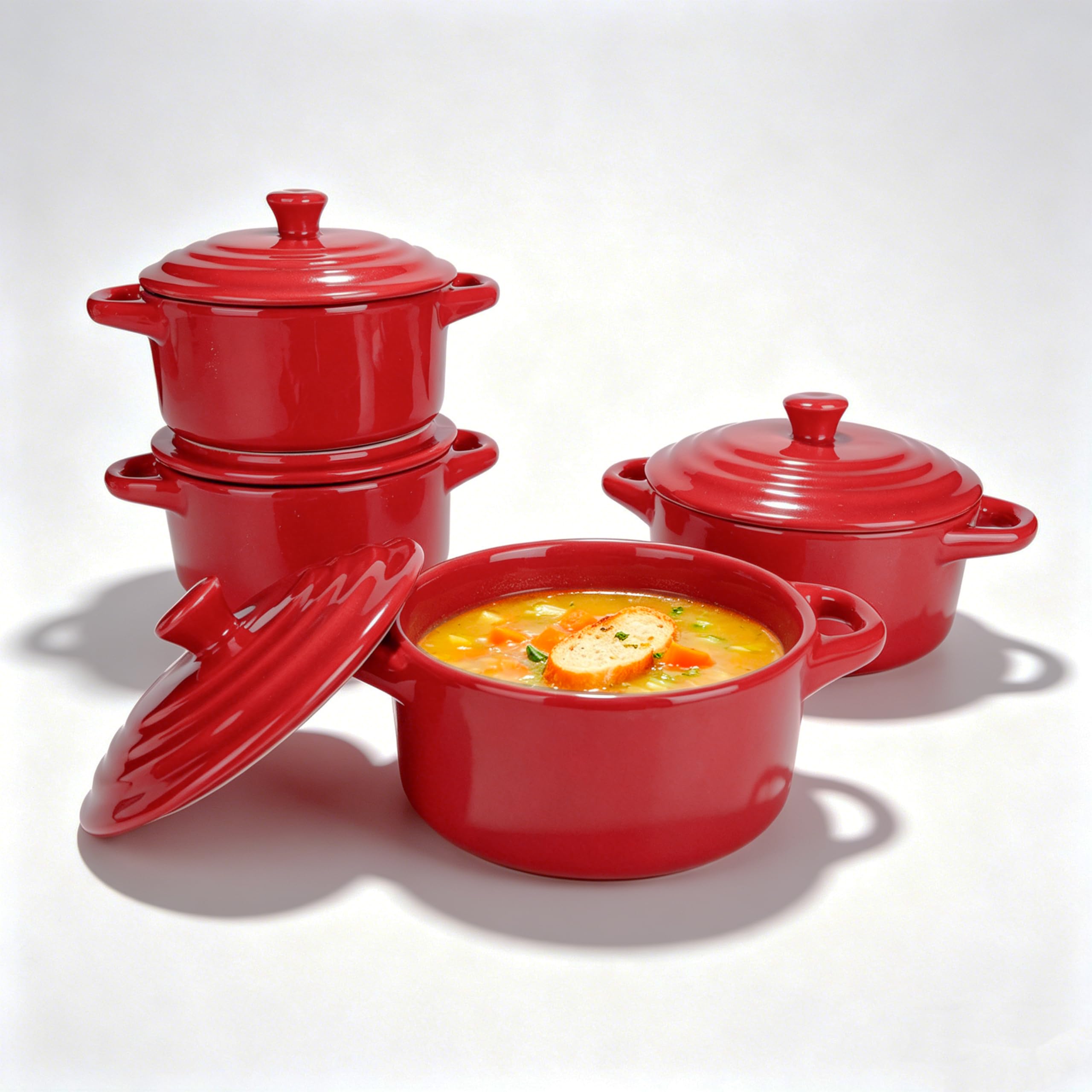 Vitrignis Ceramic Mini Cocotte Set Of 415oz Small Casserole Dishes With Lids And Handles  Mini Dutch Ovens For Ramekins,Souffl