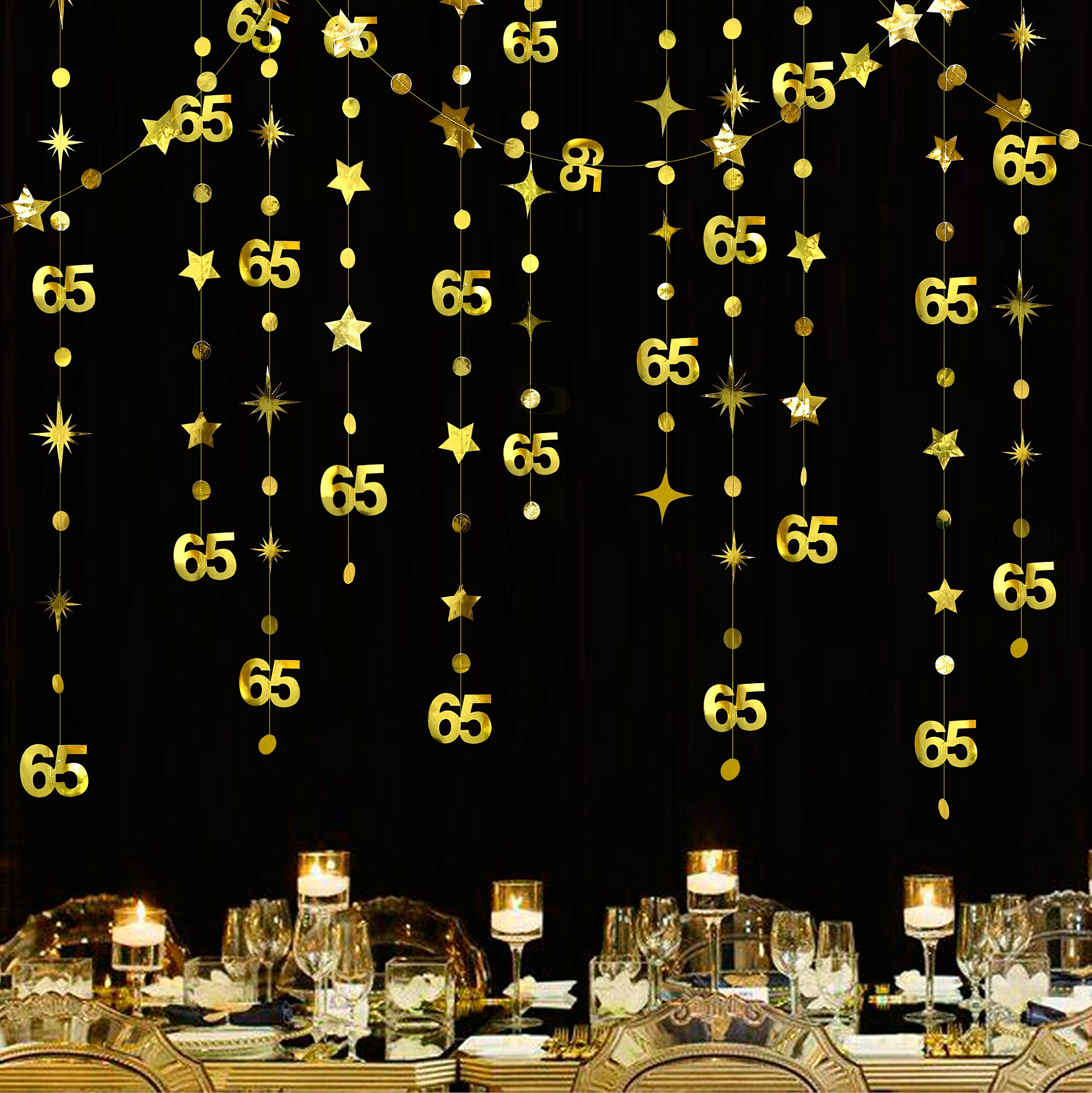 Gold 65Th Birthday Decorations Number 65 Circle Dot Twinkle Star Garland Metallic Hanging Streamer Bunting Banner Backdrop For 6