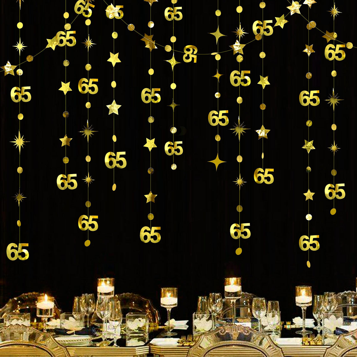 Gold 65Th Birthday Decorations Number 65 Circle Dot Twinkle Star Garland Metallic Hanging Streamer Bunting Banner Backdrop For 6
