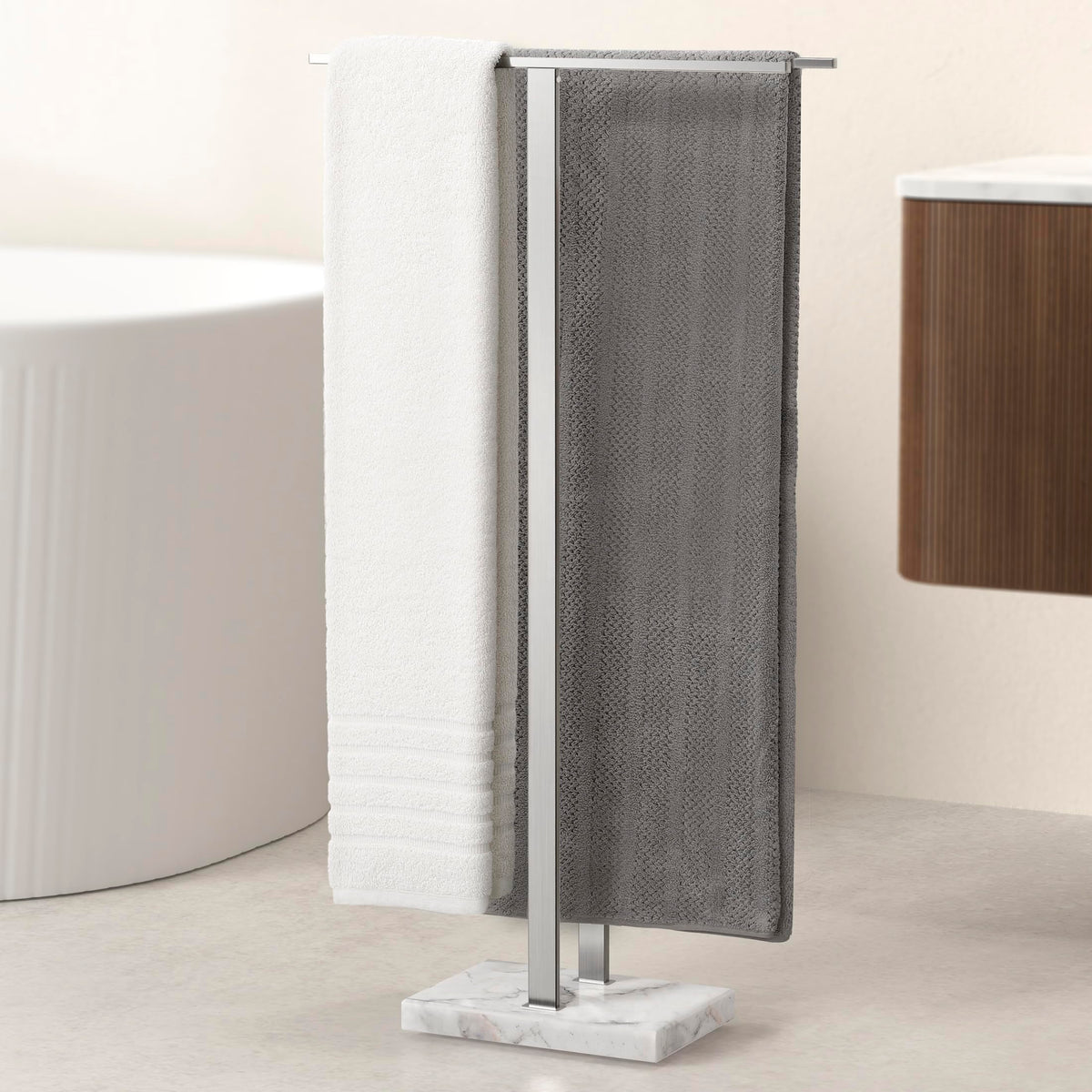 Kes Standing Towel Rack Taller Version, 37'' H (Equal Height) Bathroom Towel Rack Stand With Marble Base, Free Standing Towel Ho