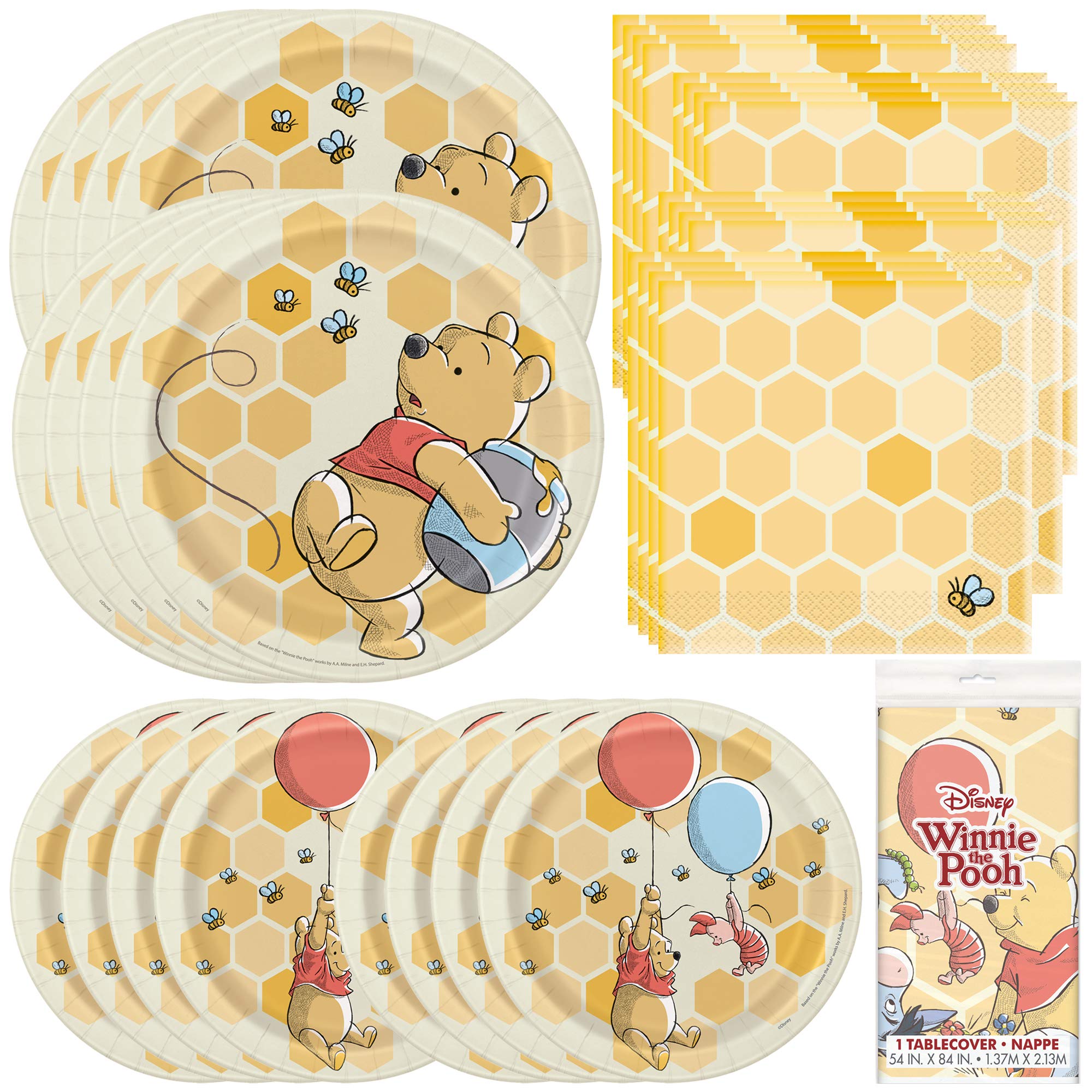 Unique Disney Winnie The Pooh Dinnerware Party Bundle | Luncheon Napkins, Dinner & Dessert Plates, Table Cover | Great For Theme