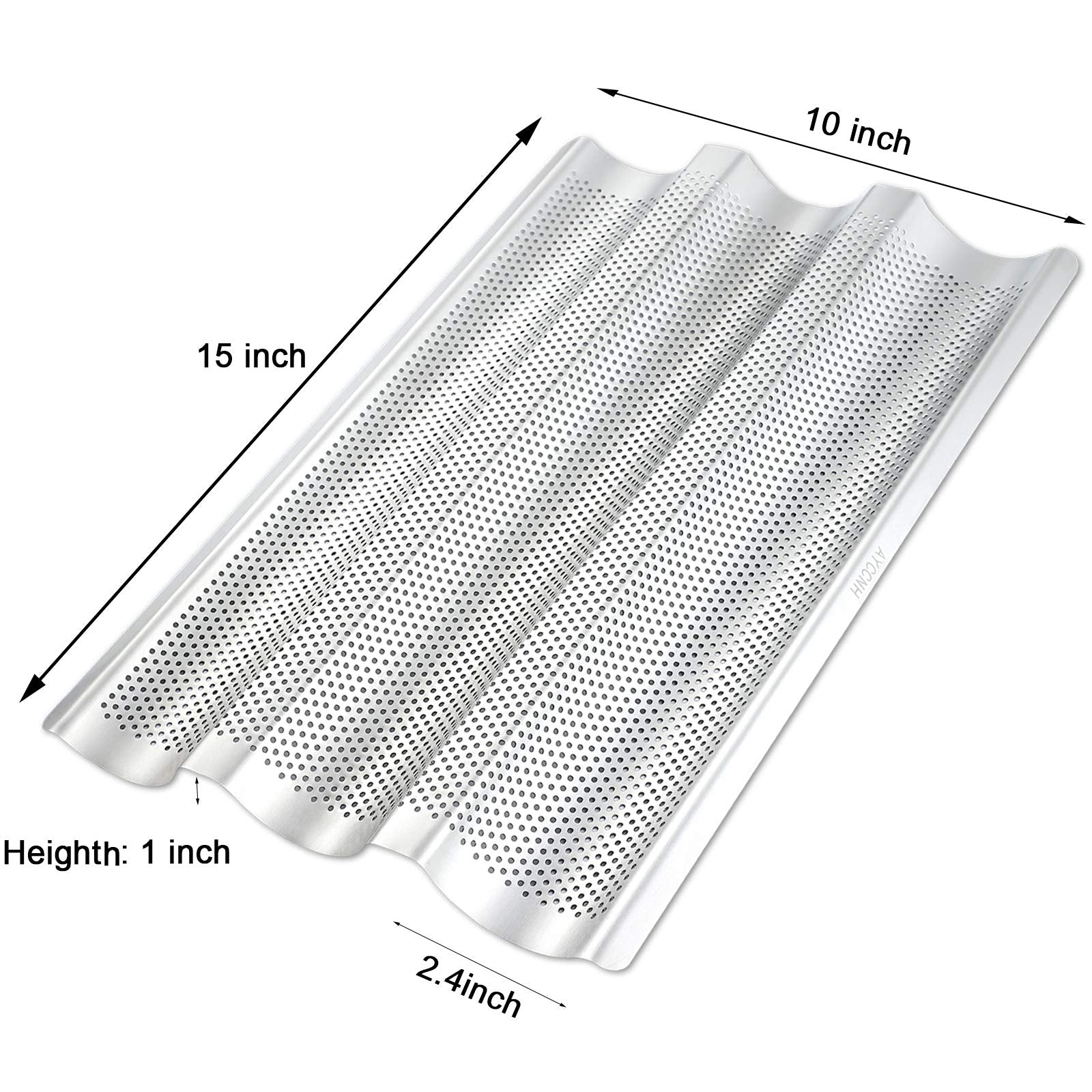 Ayccnh 2 Pack Stainless Steel French Baguette Bread Pan, Perforated Loaf Pans For Baking 15''X10'', 3 Waves Toaster Oven Baking