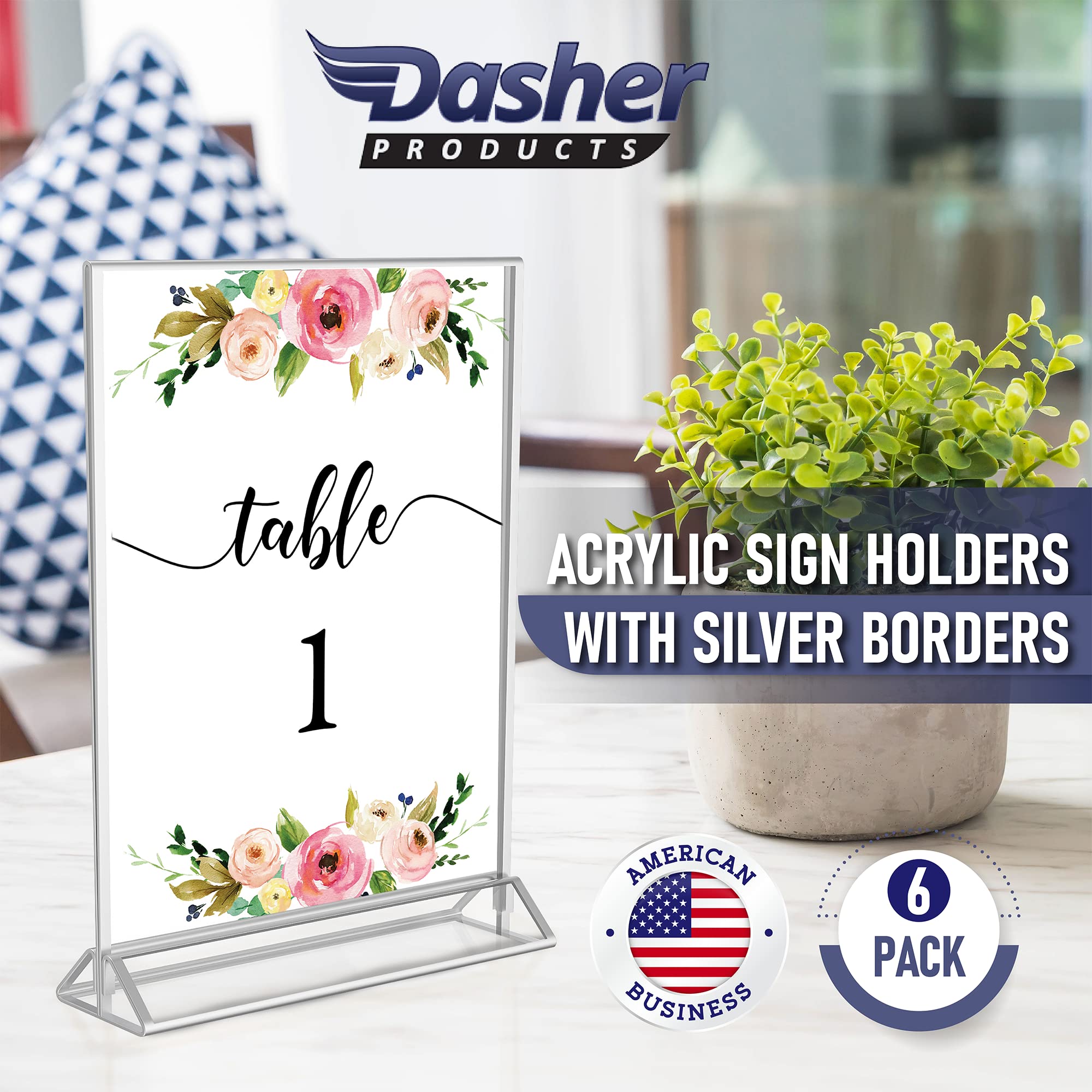 Silver Picture Frames Double Sided - 6 Pack - 4x6 Acrylic Silver Table Number Holders  Clear Easel Table Stands for Signs  Silver Frames for Wedding Table Numbers  Menu Holder  Photo Frame