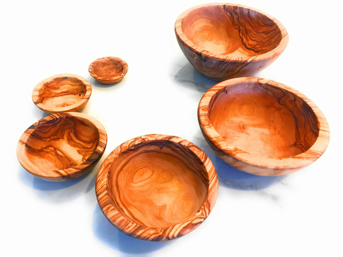 Orchard Hardwoods Nesting Set Of 6 Artisan Olive Wood Serving Bowls. Unique Handmade Decorative Serve-Ware For Fruit, Salad, Sna