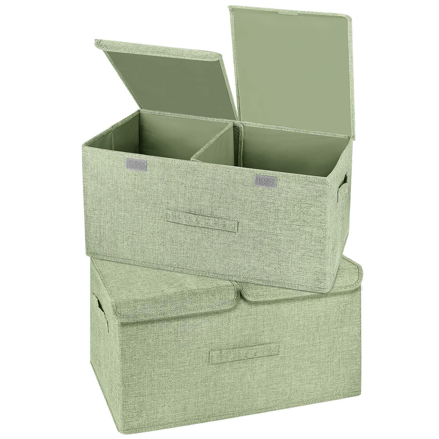 Valease 2 Pack Storage Boxes With Lids And Handles, Collapsible Linen Storage Bins Organizer Containers Baskets Cube With Cover 