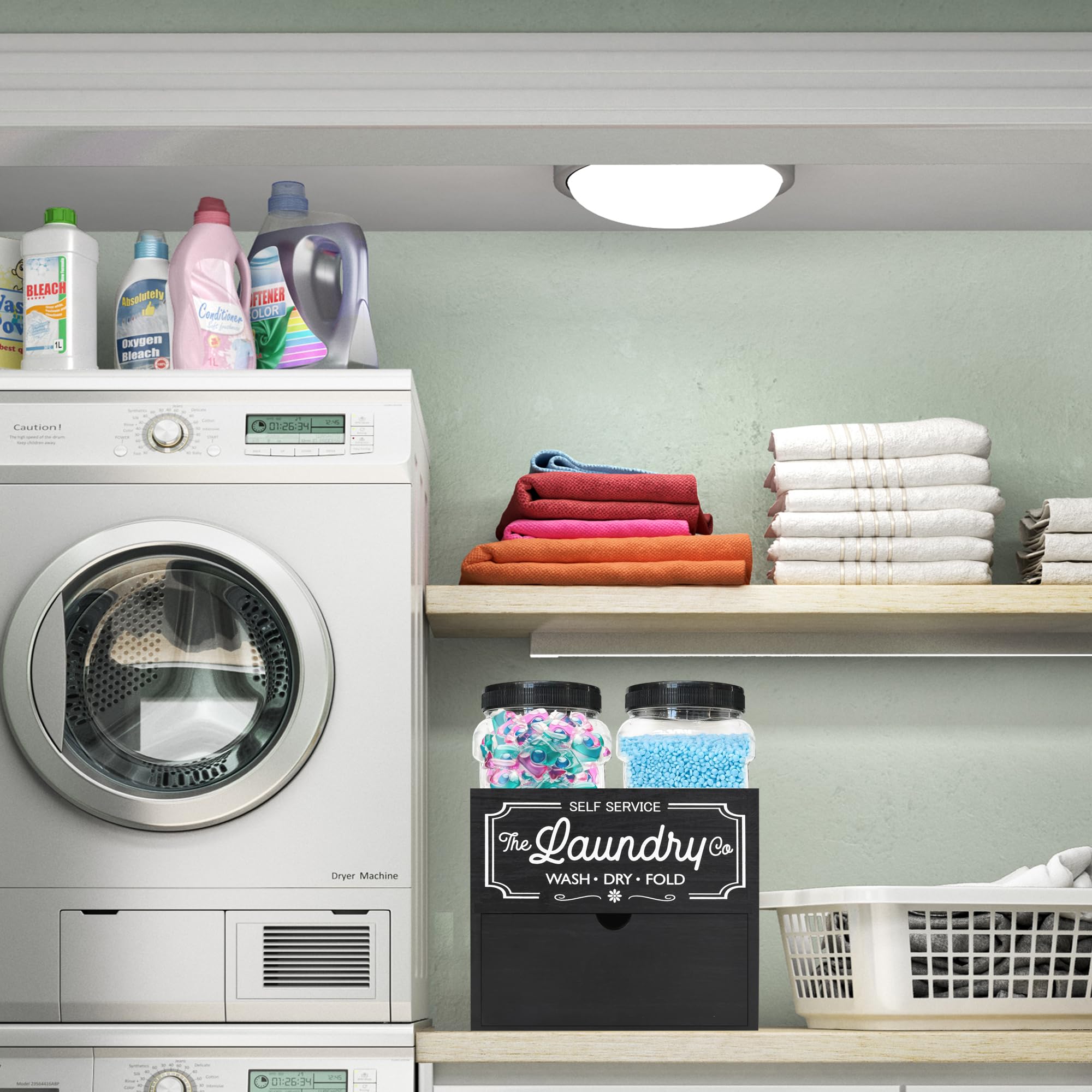 Dryer Sheet Container For Laundry Room Organization, Laundry Pods Container Include 2 Plastic Jars With Lids For Laundry Room St