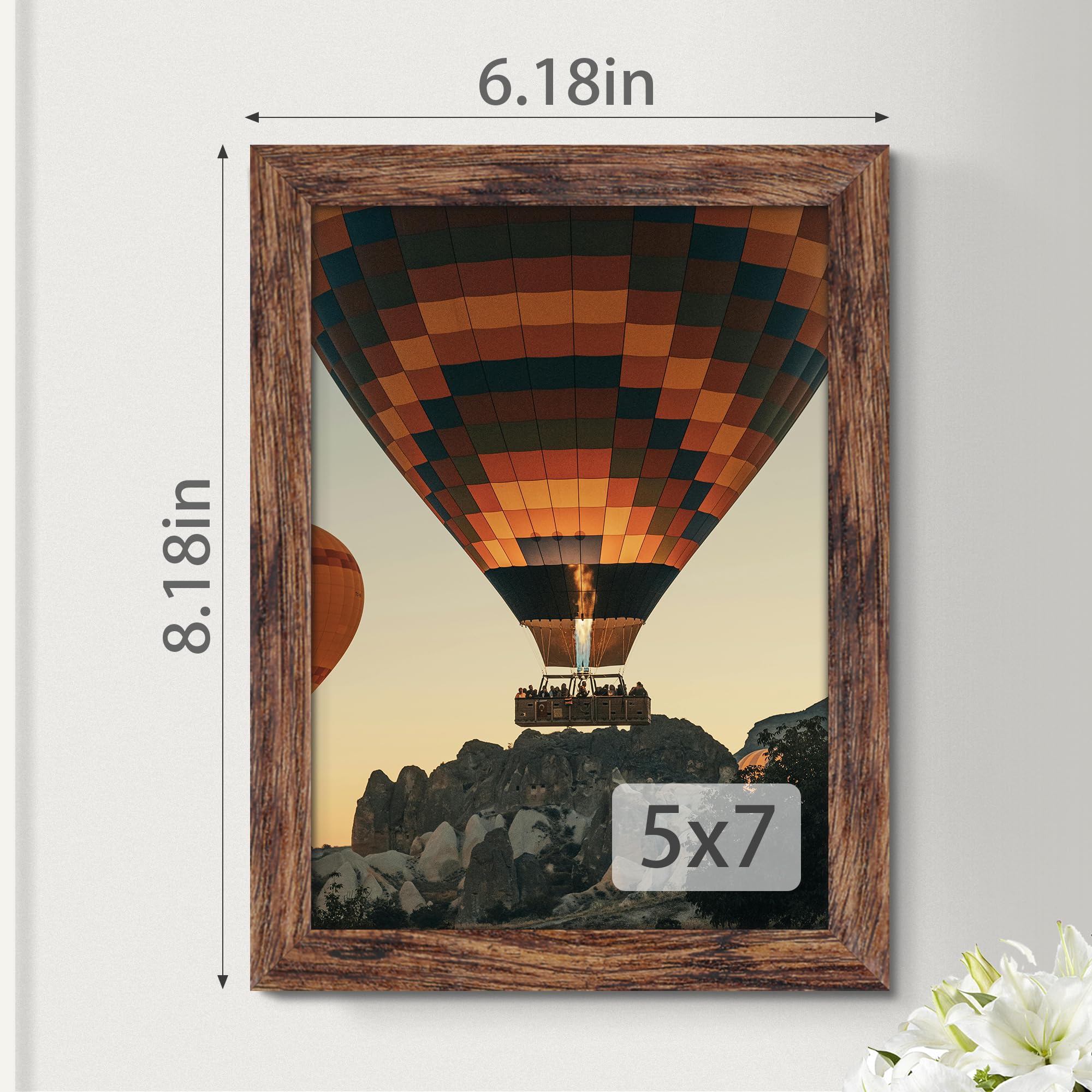 Fisnish 5x7 Picture Frame, for Tabletop Display, Horizontal or Vertical Wall Mounting, Brown
