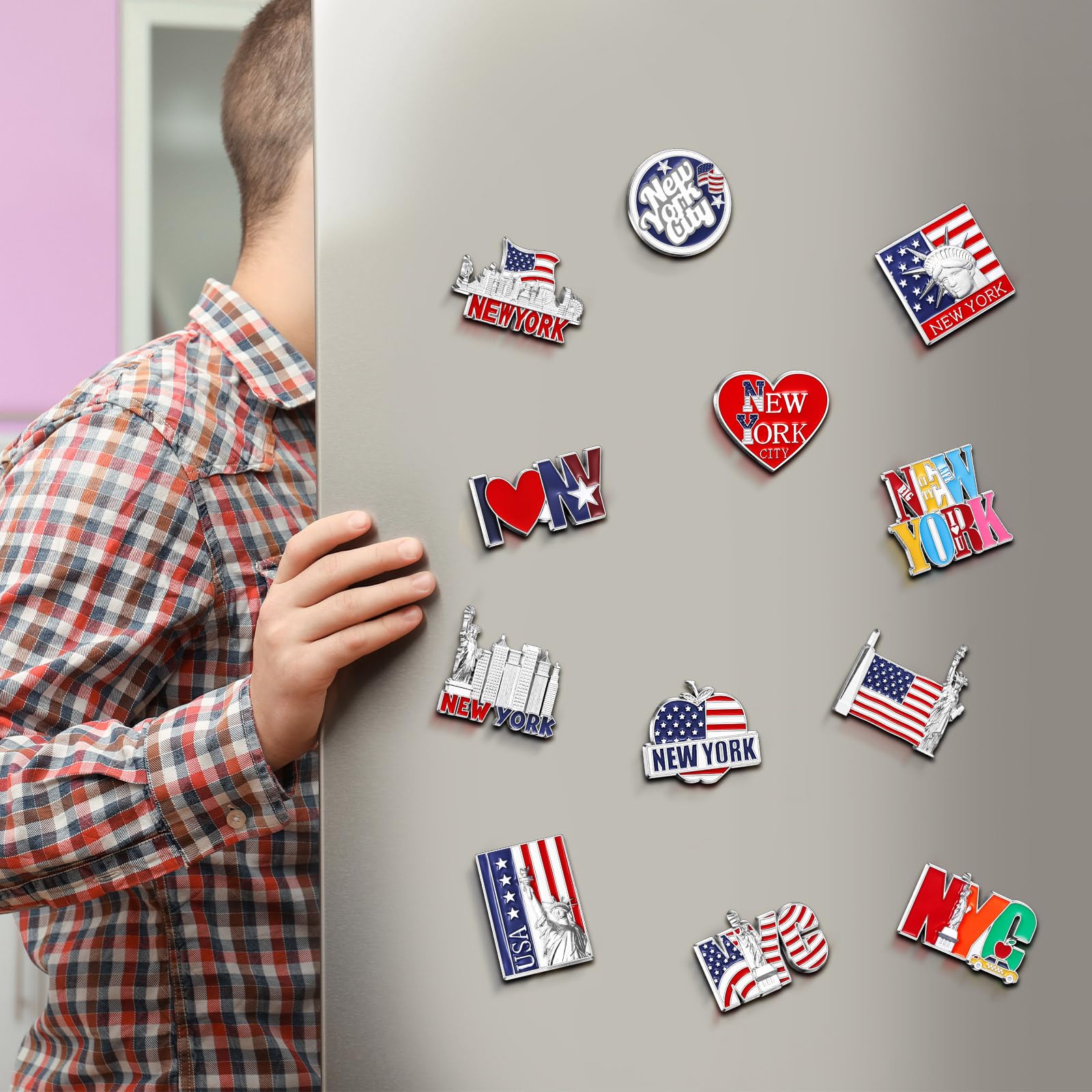 Konohan 12 Pcs New York Magnets for Refrigerator Metal NYC Fridge Magnet Magnetic New York Souvenirs USA Souvenirs Gifts Magneti