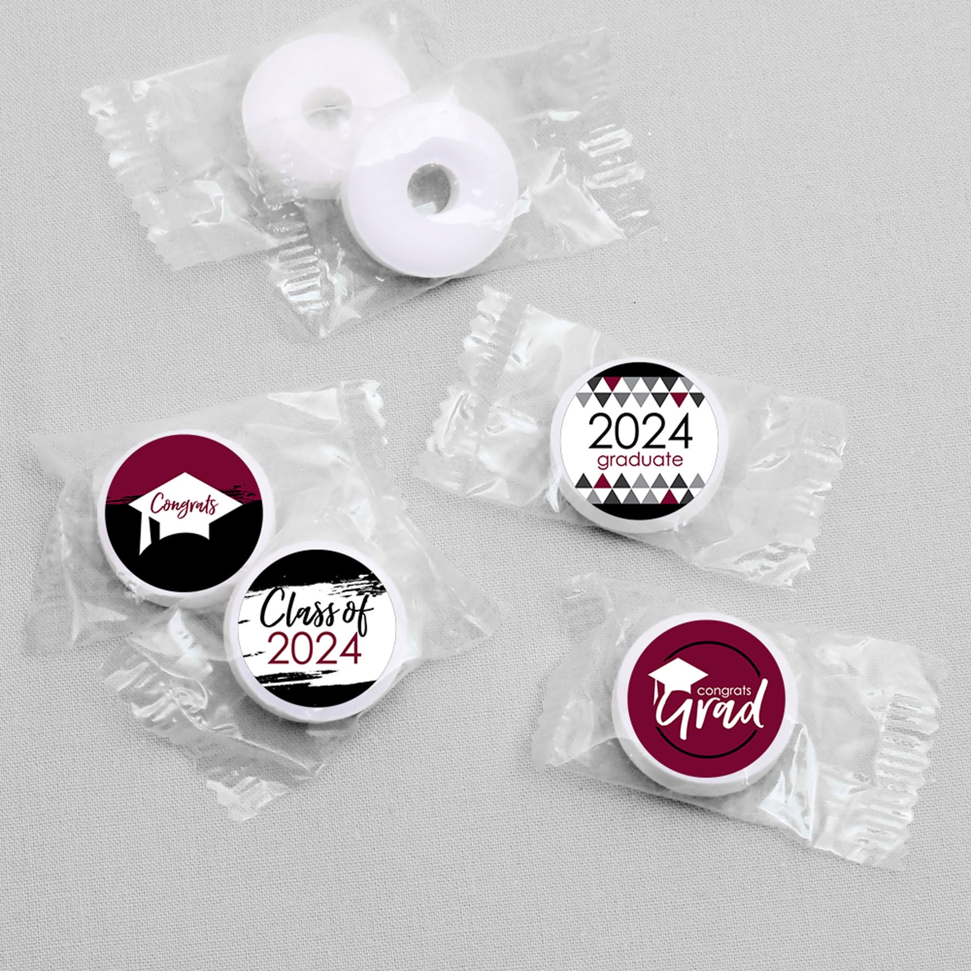 Big Dot Of Happiness 2024 Maroon Graduation Party Round Candy Sticker Favors - Labels Fit Chocolate Candy (1 Sheet Of 108)
