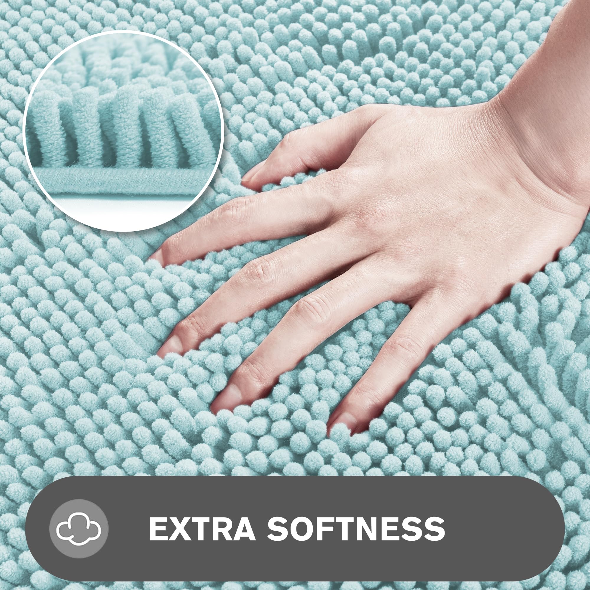 Pureswan Aqua Bathroom Rugs - Absorbent And Washable Bath Mat, Non-Slip, Thick Soft Chenille Bath Rugs For Bathroom Floor, Showe