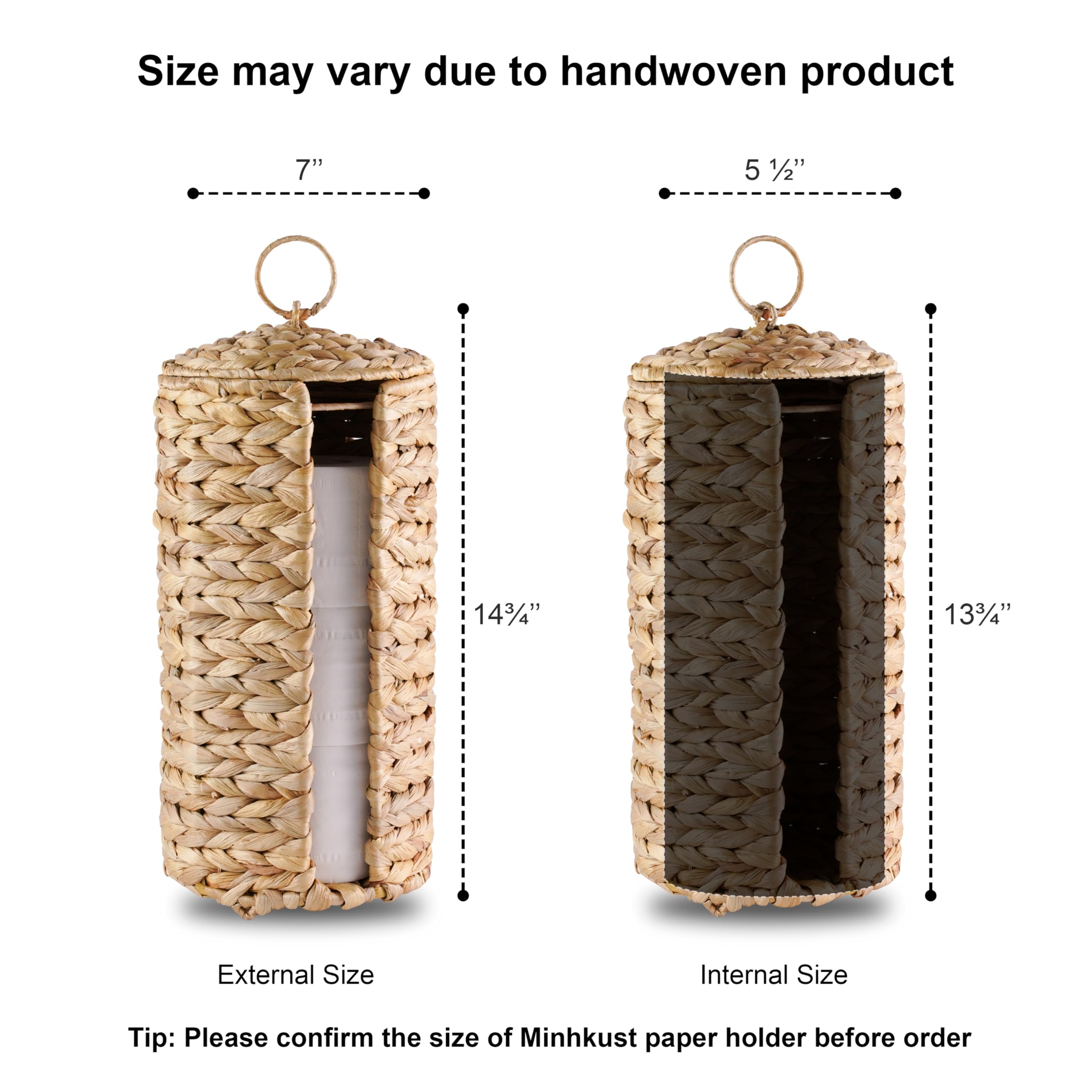 Minhkust Wicker Toilet Paper Storage Stand With Lid - Rattan Toilet Paper Holder With Storage - Boho Woven Toilet Paper Basket F