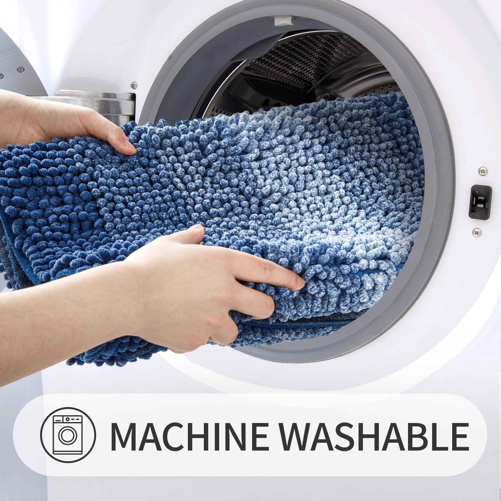Gibelle Blue Bathroom Rugs, Luxury Chenille Bath Mat, Small Non Slip Shower Rug And Bath Room Floor Mats, Machine Washable, Quic