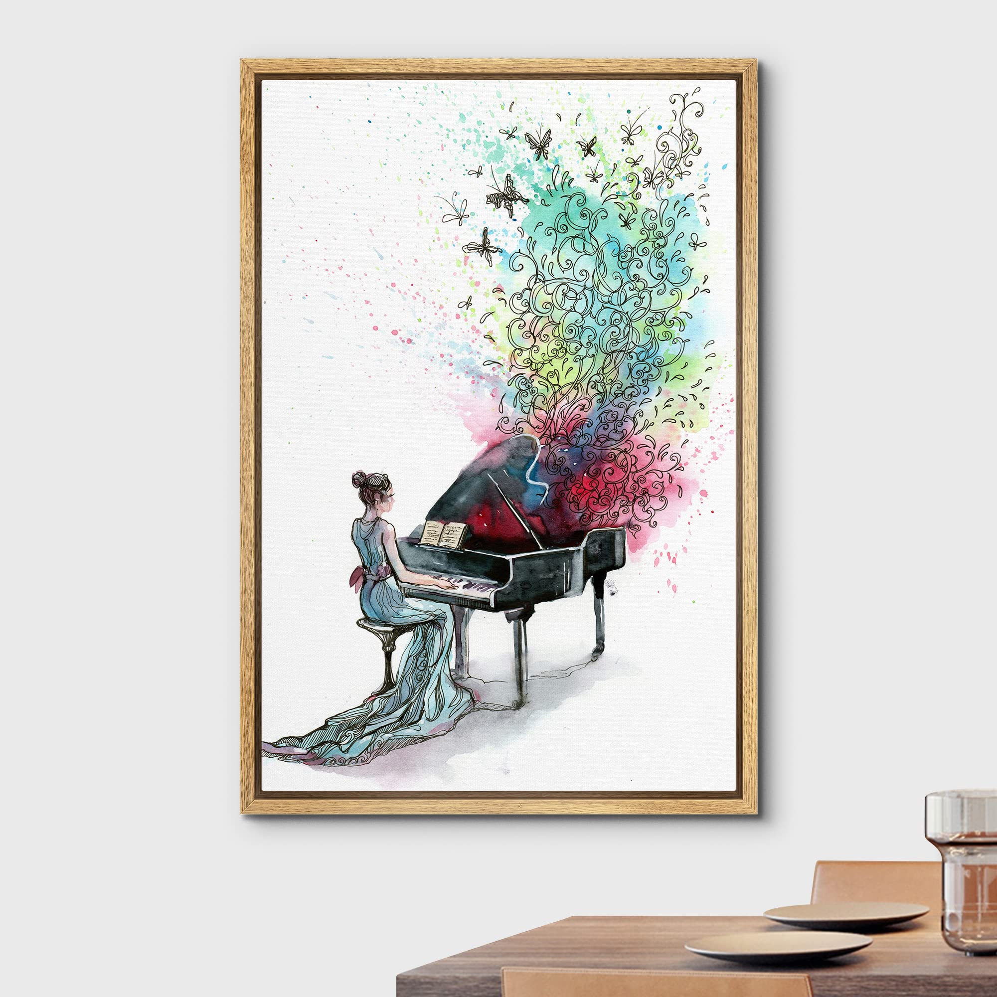Wall26 Framed Canvas Prints Wall Art - Grand Piano Music - 24''X36'' Natural