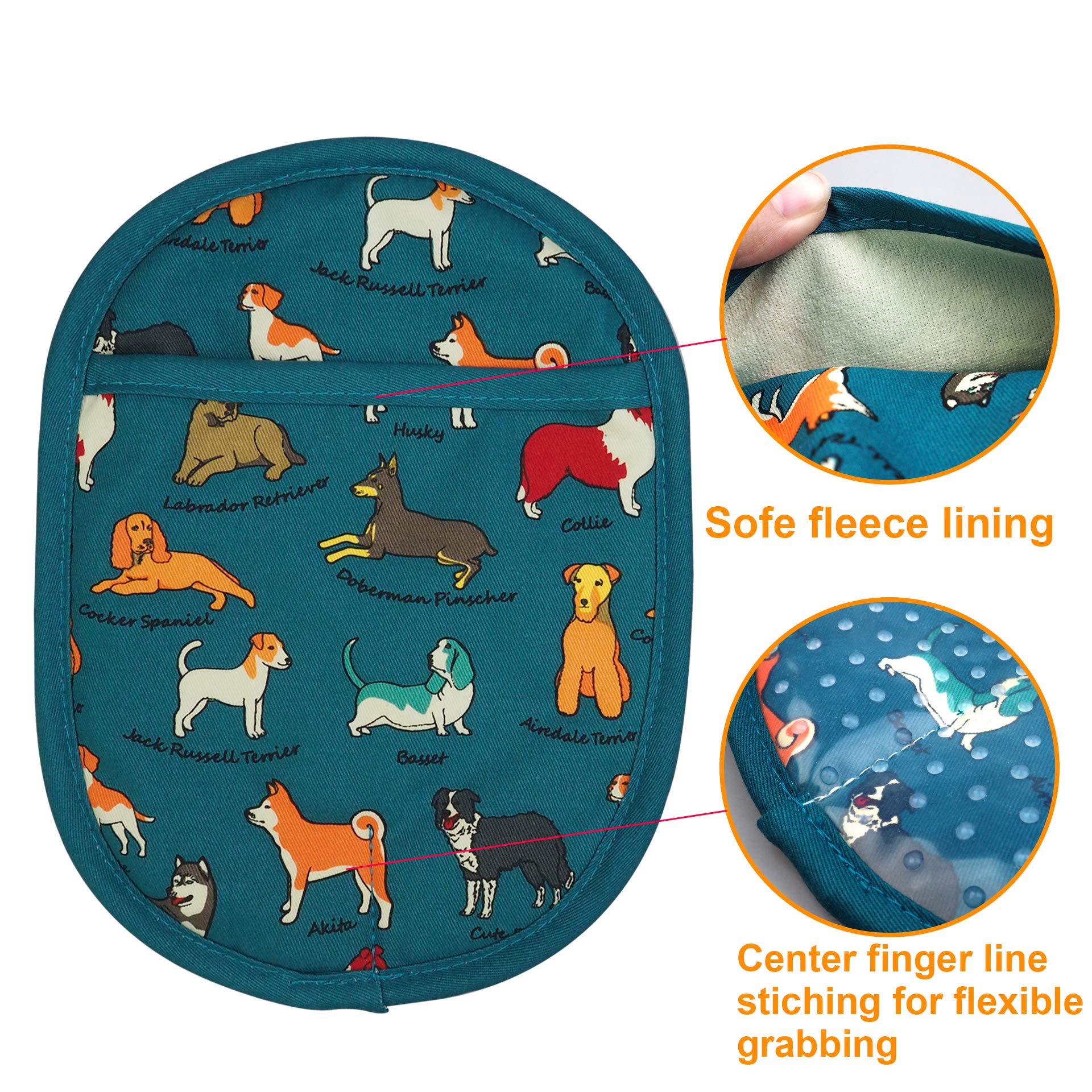 Pot Holders Set Of 2 With Transparent Clear Silicone Shell And Nice Dog Flower Cotton Lining, Heat Resistant To 500 F Kitchen Ov