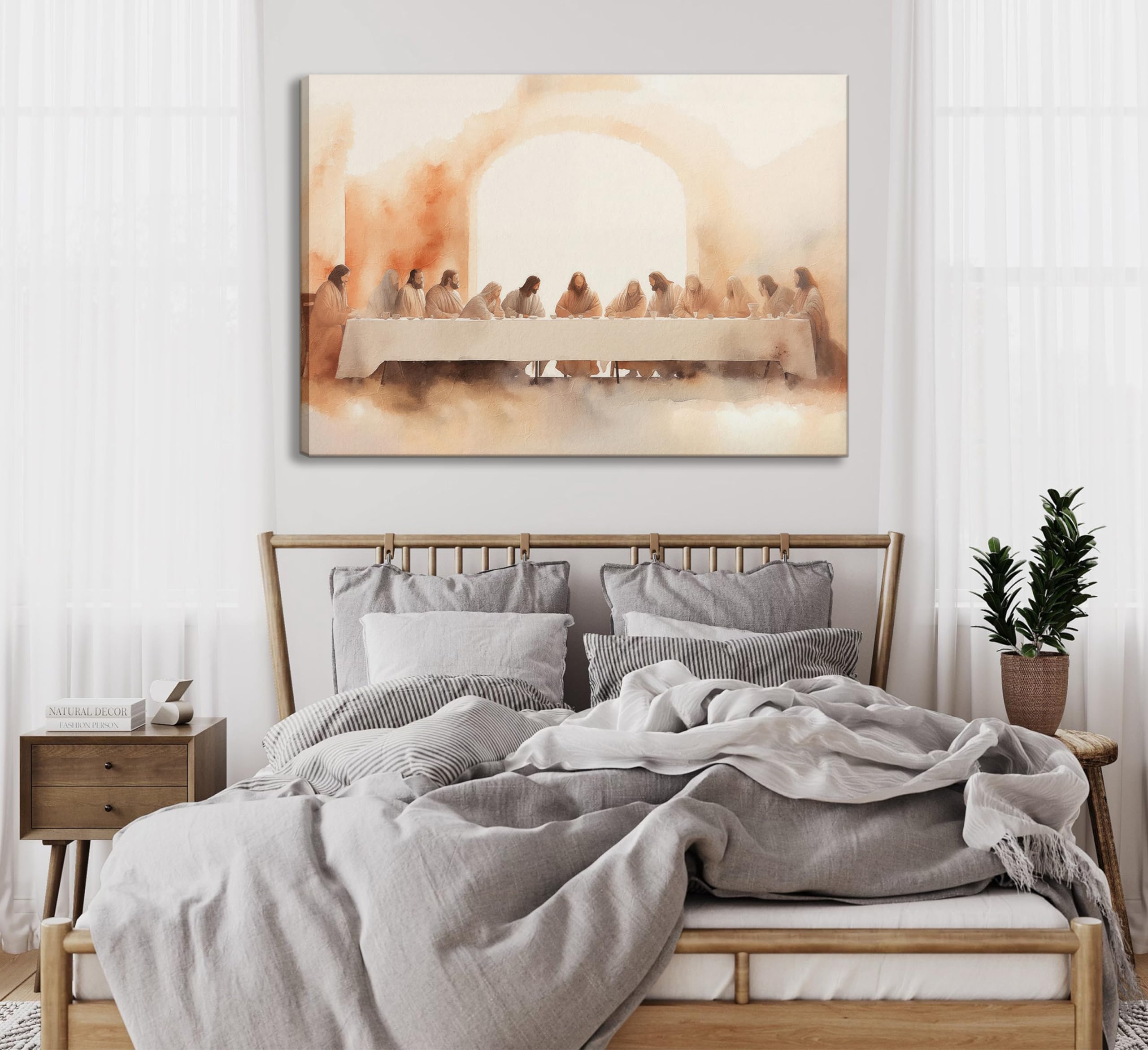 Framed The Last Supper Canvas Wall Art Painting Bible Story Christian Jesus and Twelve Apostles Painting Picture Wall Decor Post