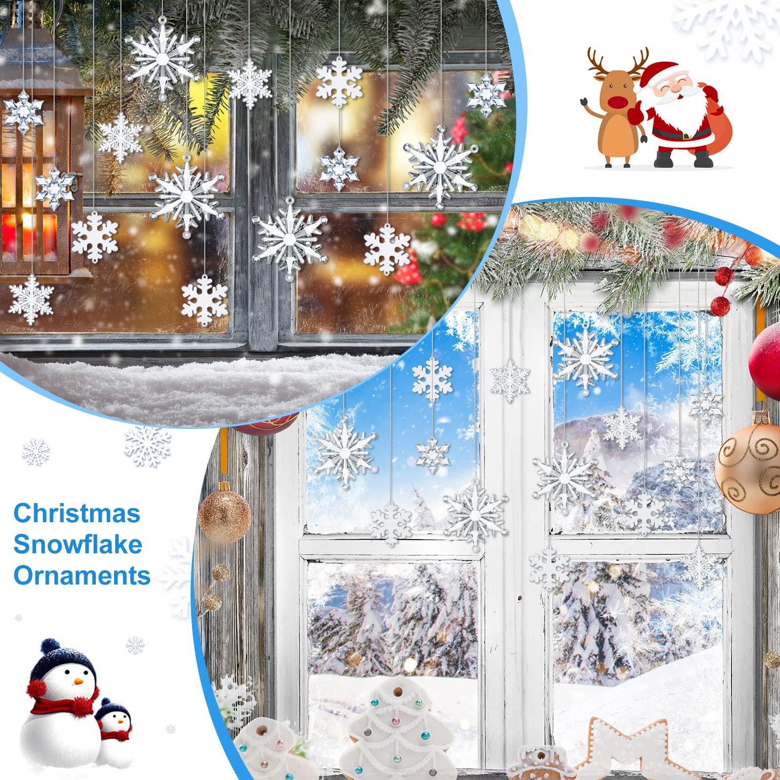 Dilunave 40 Pieces Clear Christmas Snowflake Ornaments Acrylic Christmas Tree Decorations Crystal Snowflakes Translucent Winter