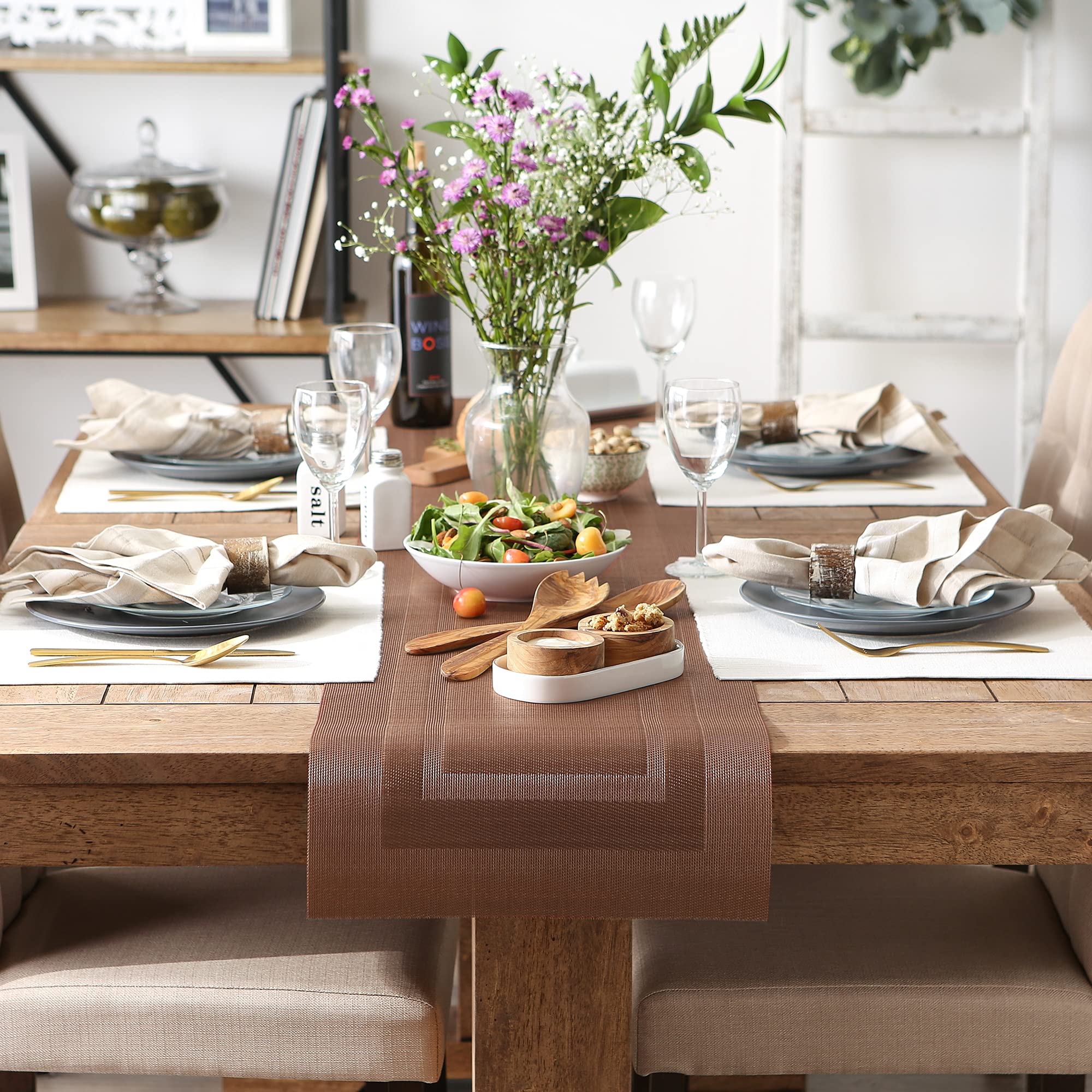 Dii Pvc Tabletop Collection Woven Indoor/Outdoor, Table Runner, 14X72, Cinnamon