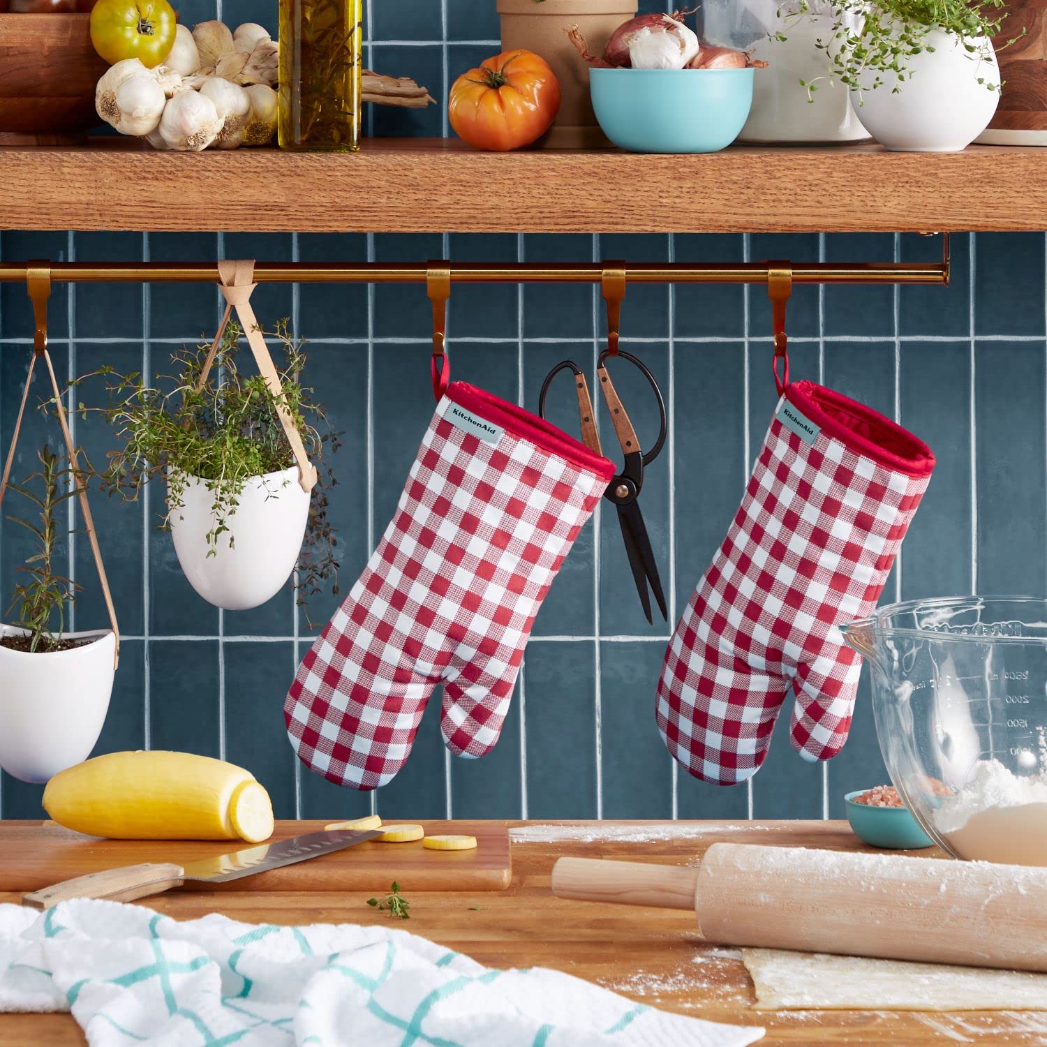 KitchenAid Gingham Oven Mitt Set, Cotton, Passion Red, 7"x13", Model O2017474TDKA 32RD, 2-Pack