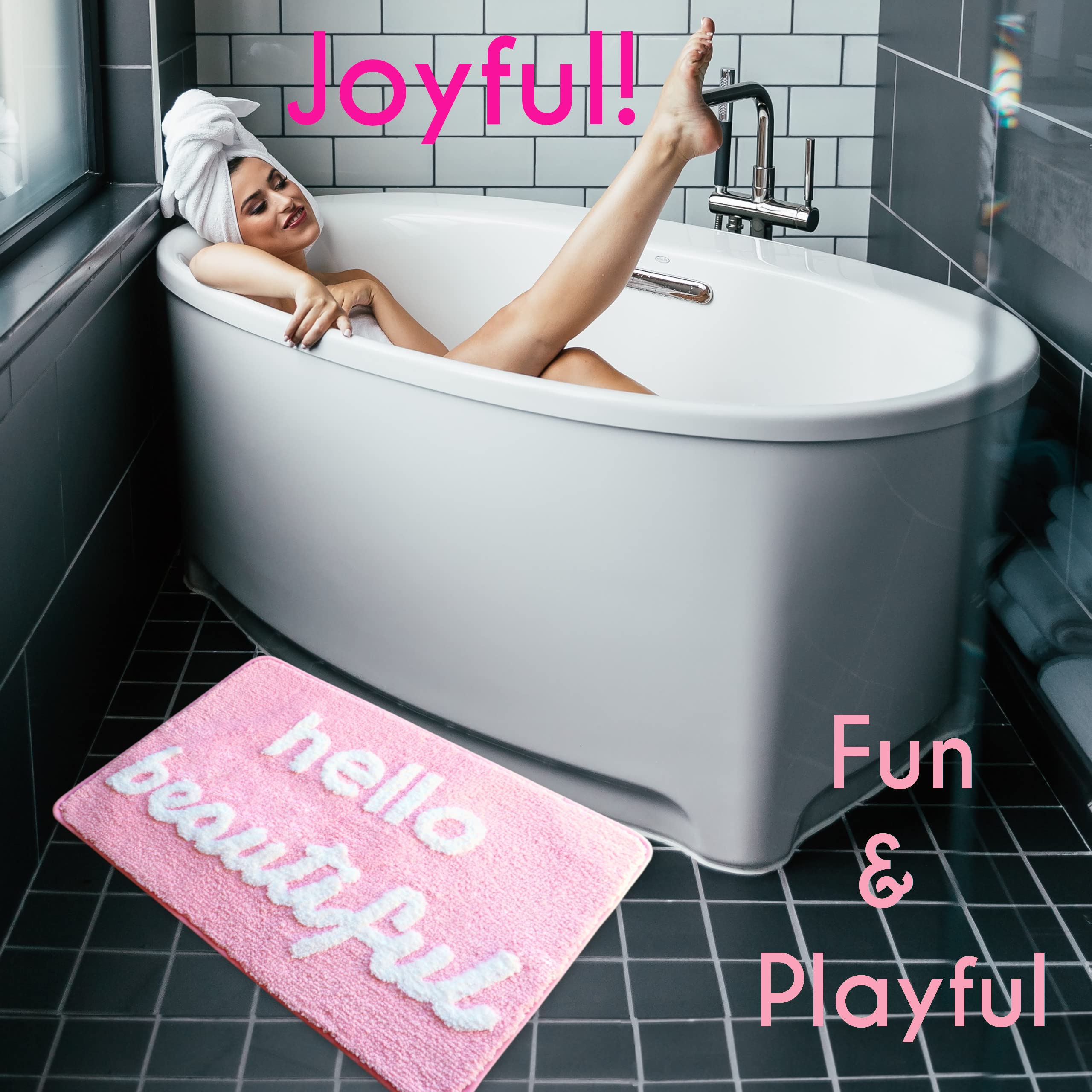 Evovee Hello Beautiful Bath Mat Light Pink Blush Peach Coral Cute Bathroom Rugs For Girls You Look Good Gorgeous Funny Shower Fu