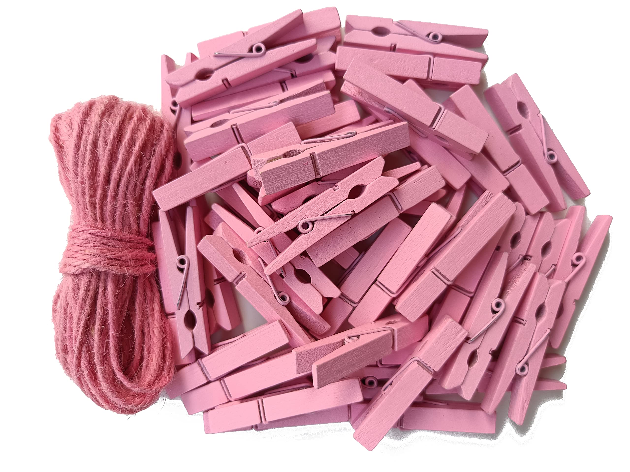 1.9'' Pink Wooden Clothes Pins Diy Photo Garland Baby Shower Bag Clips Decorative Clothespins With Jute Twine Pack 50