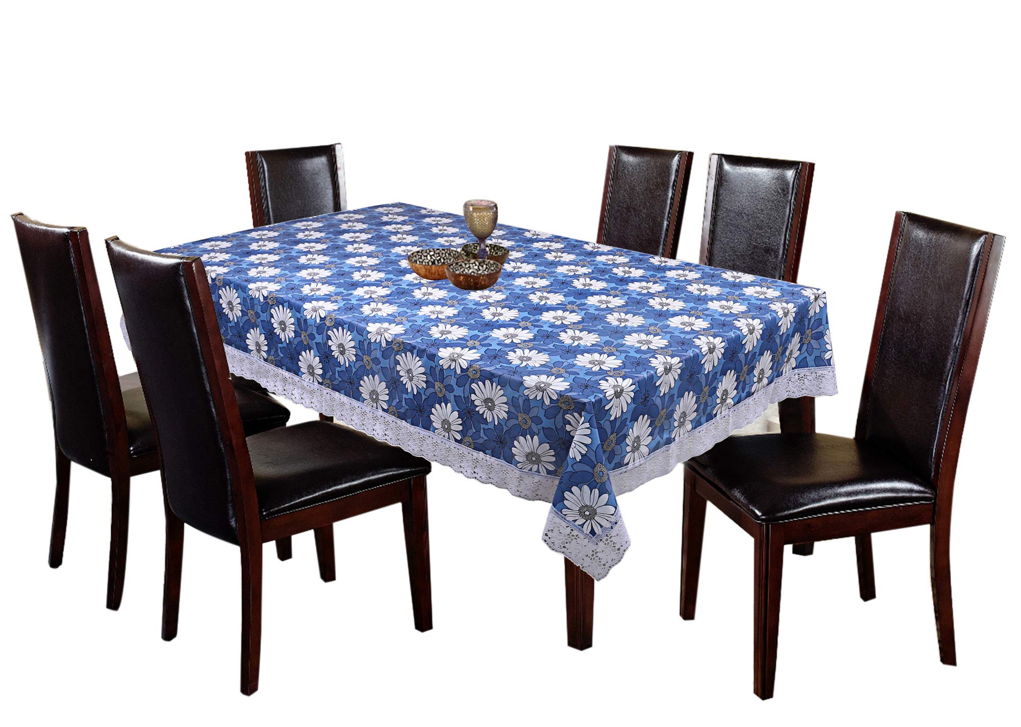 Kuber Industries Flower Design Pvc 6 Seater Dining Table Cover - Blue, 60 90 Inches - Ctktc021836