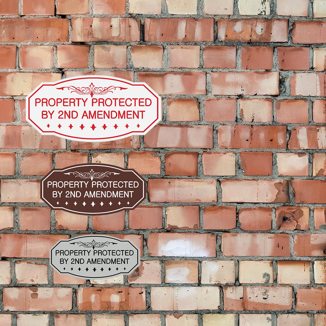 Victorian Property Protected By 2nd Amendment Sign - Easy Installation | Durable Wall or Door (Black/Gold) - Small (2 Pack)
