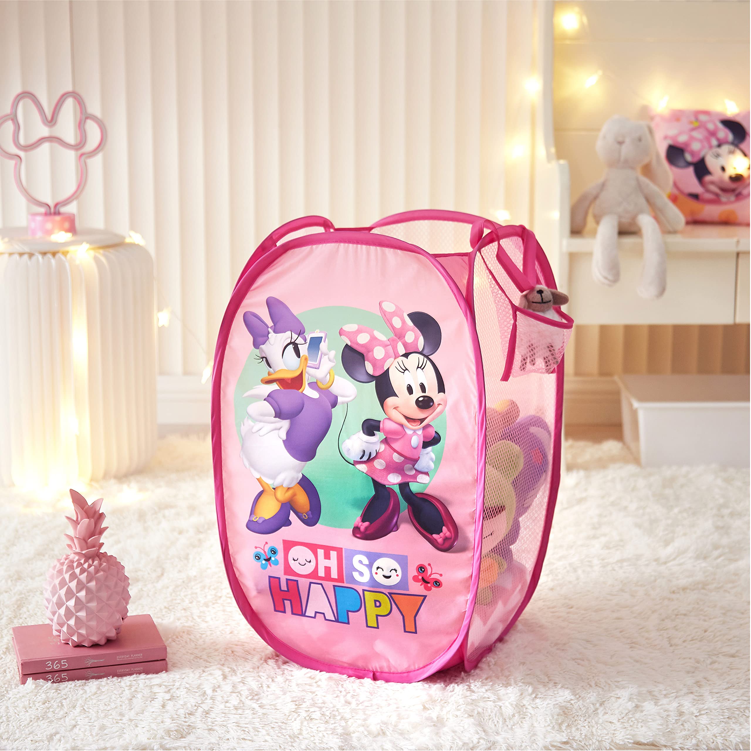 Disney Minnie Mouse Pop-Up Hamper,Oh So Happy    Design, 21   H x 13.5   W x 13.5   L, Durable & Collapsible Laundry Basket with