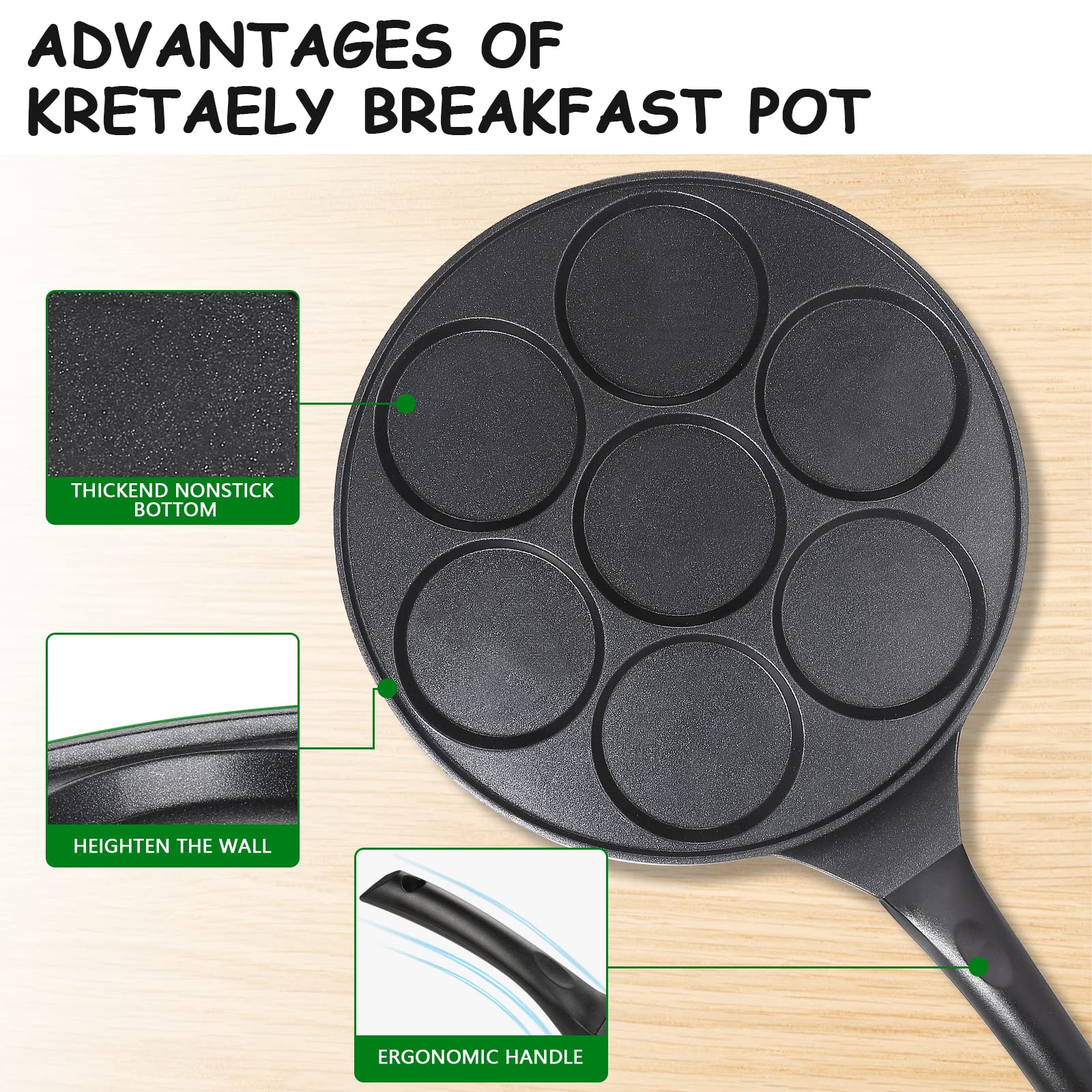 Kretaely Nonstick Pancake Pan Pancake Griddle With 7-Mold Design Mini Pancake Maker With Pfoa Free Coating-Black