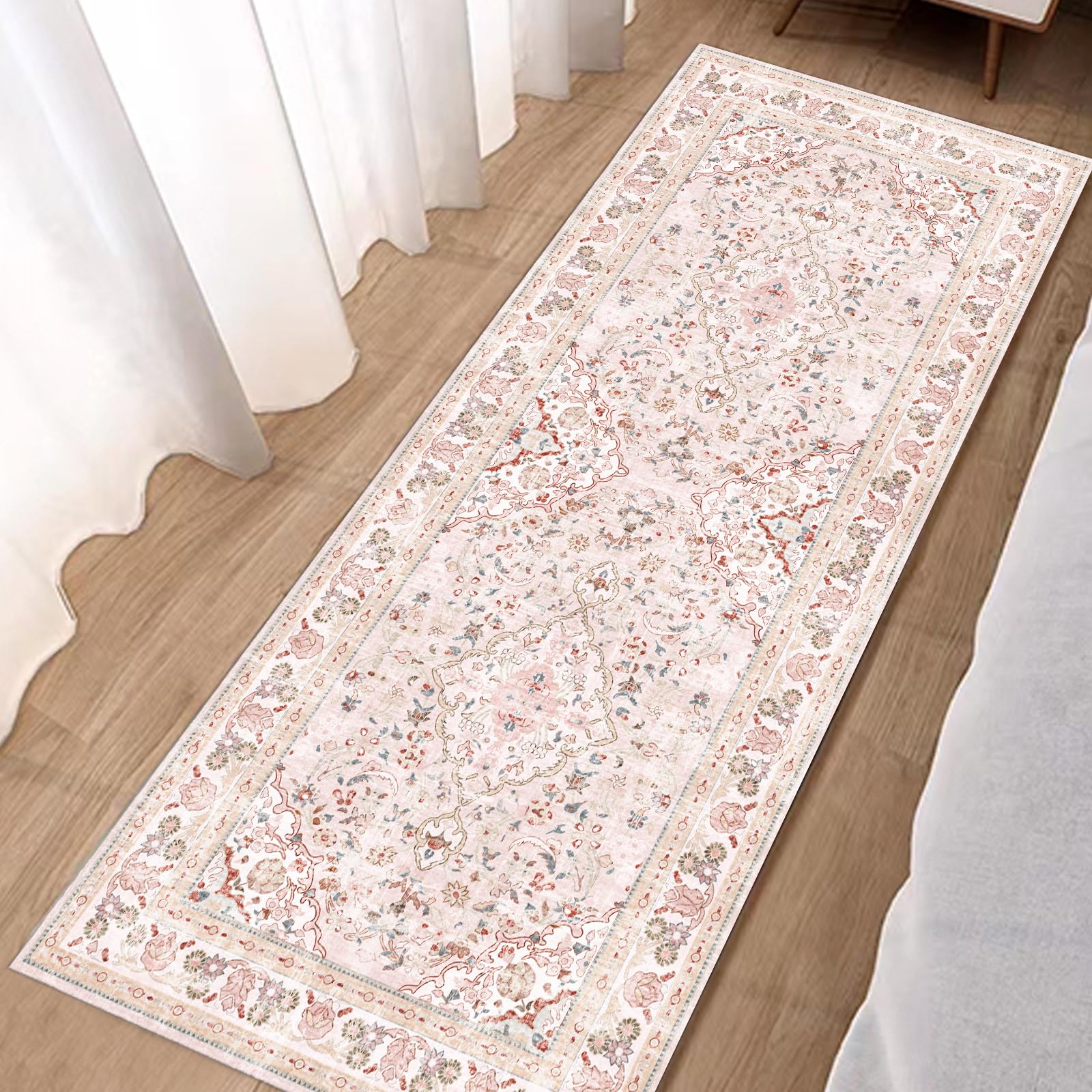 Vhong Pink Area Rugs Washable Boho Vintage Modern Neutral Runner 2  6 Carpet for Kitchen Hallway Living Room Girls Room Nursery