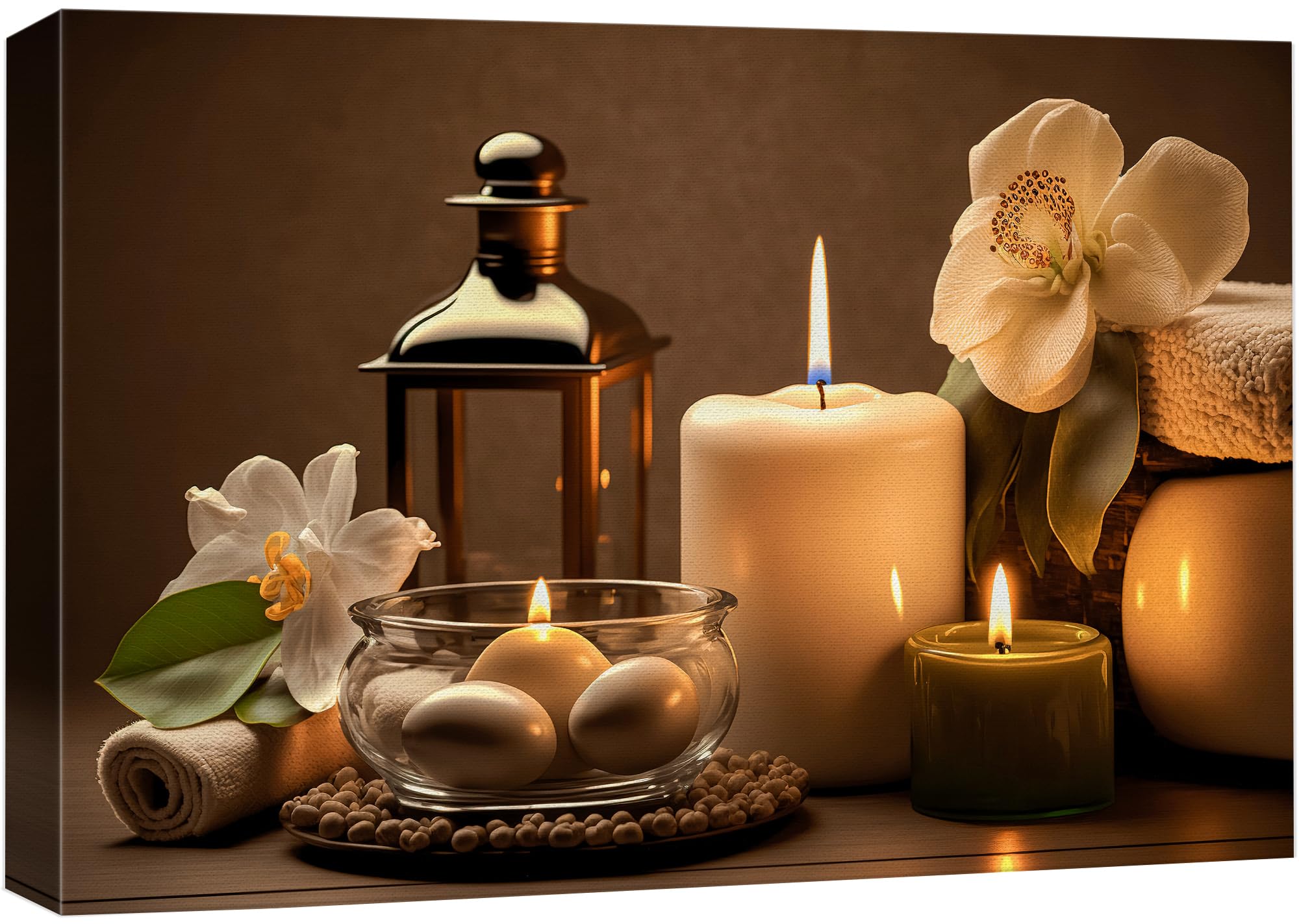 Wall26 Canvas Print Wall Art Spa Candle White Amaryllis Flower Nature Wilderness Photography Realism Modern Art Decorative Multi