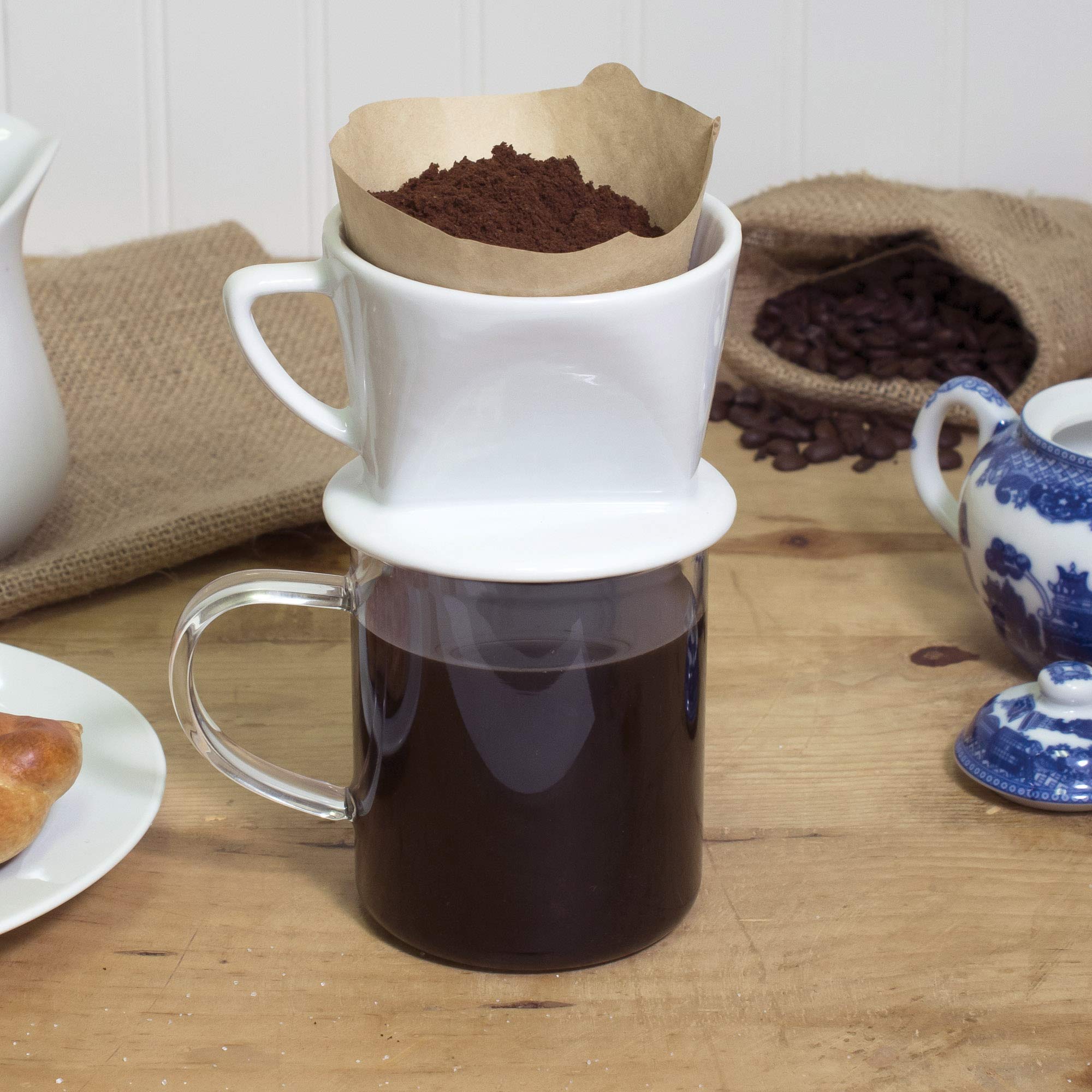 Fino Coffee Filter Cone, Fine Porcelain, Number 1-Size, White, Brews 1-2 Servings, Model NT1050