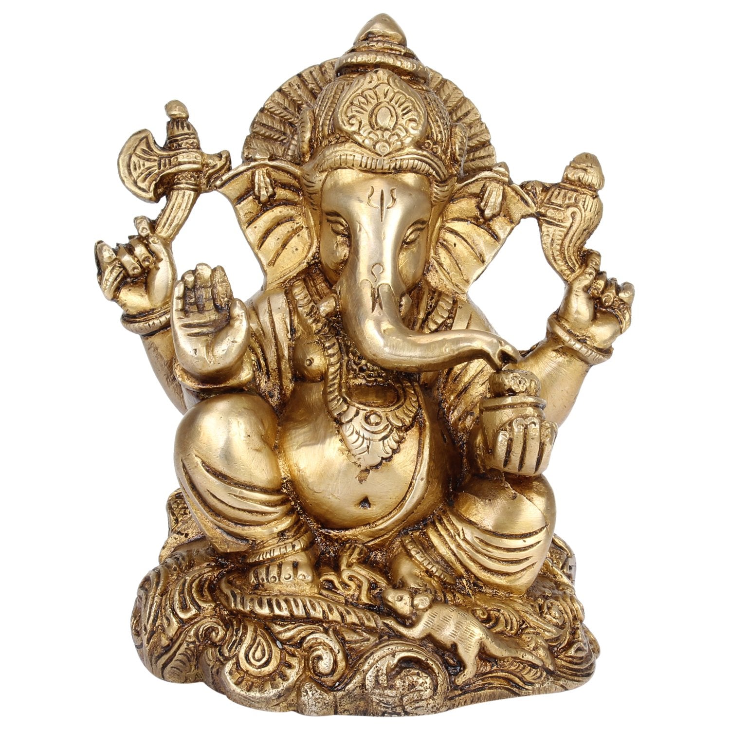 Kartique Brass Ganesh Bhagwan Idol For Home Entrance Ganpati Sitting Sculpture Statue Hand Carved Deity Elephant God Ganesha Vin