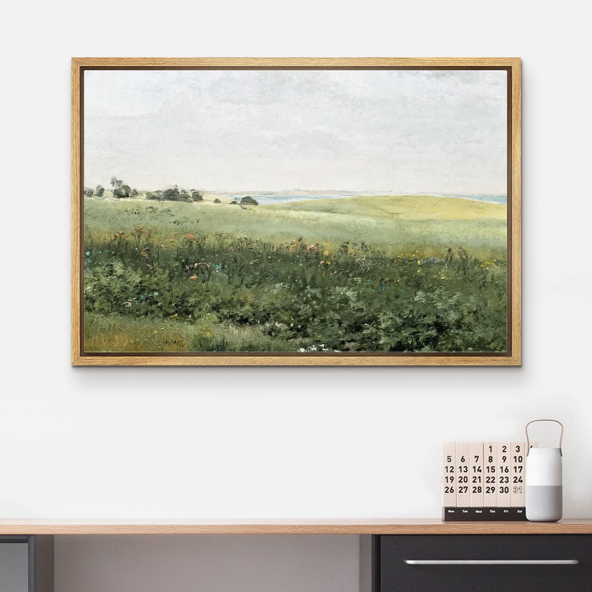 Wall26 Framed Canvas Print Wall Art Green Meadow Hillside With Plants And Flowers Nature Wilderness Illustrations Modern Rustic