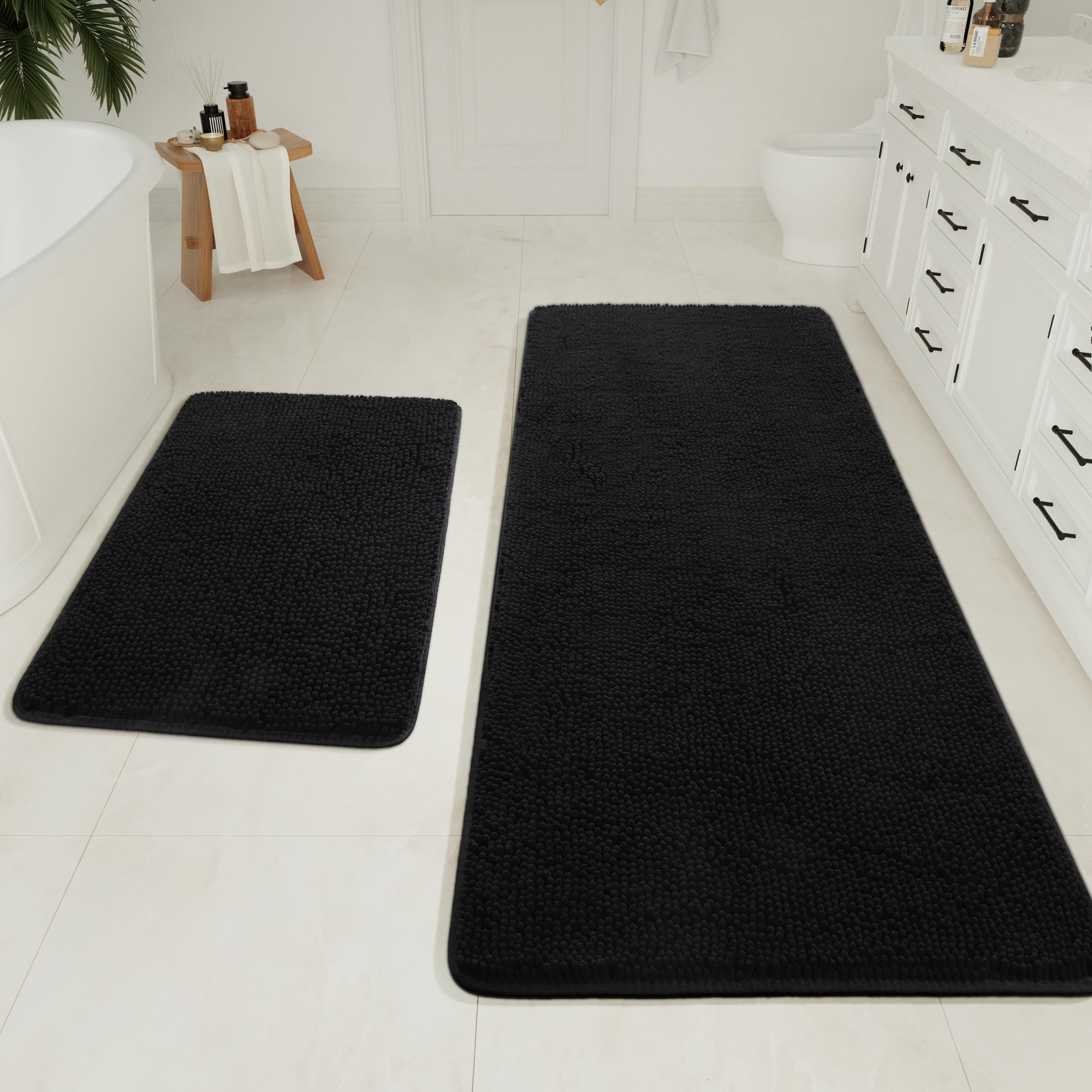 Lochas Bathroom Rugs Sets 2 Piece, 20 X 32 Plus 24 X 60 Inches Thick Non Slip Bath Rug Set, Absorbent Soft Chenille Bathroom Rug