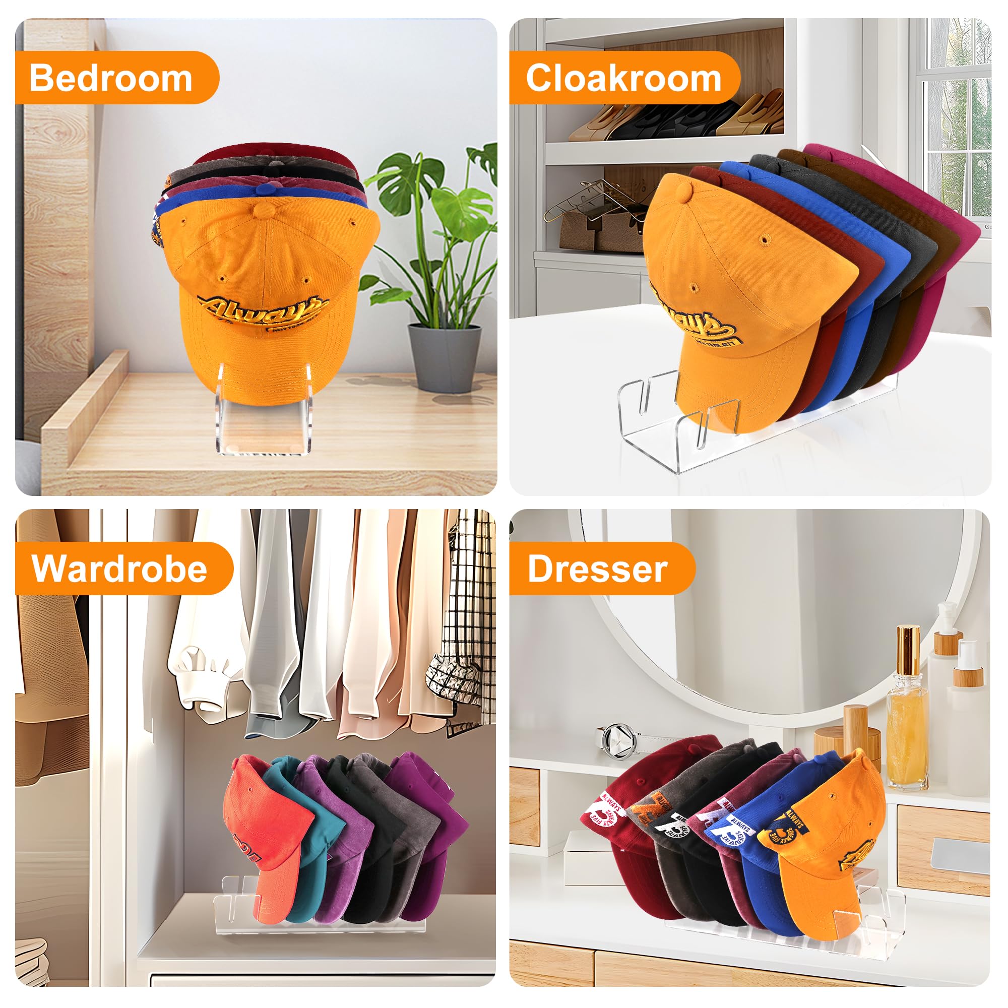 Taoceexi Hat Stand For Baseball Caps, 2 Pcs No Install Acrylic Hat Organizer For 14 Baseball Caps, Hat Racks For Baseball Caps D