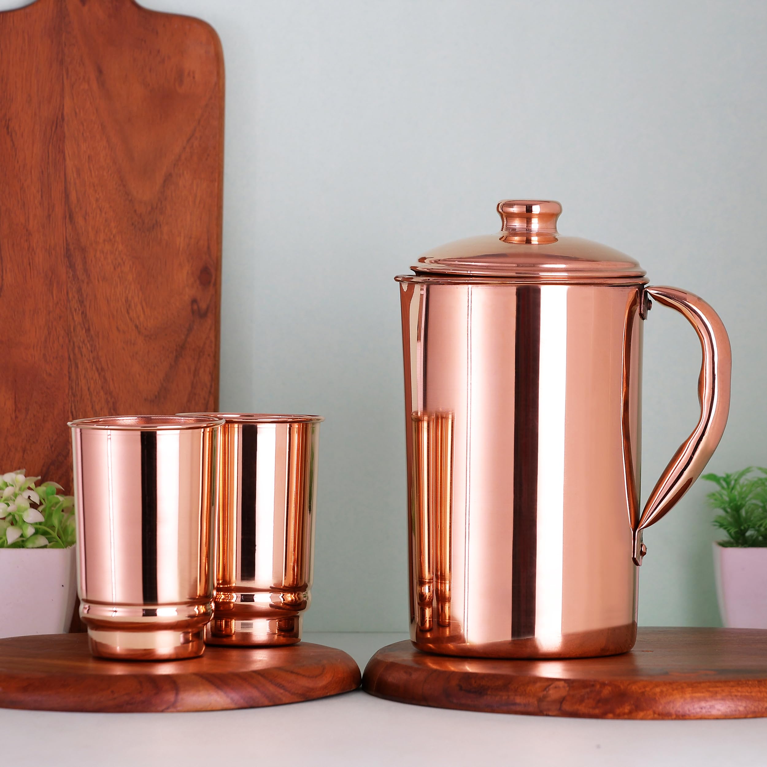 Healthgoodsin - Pure Copper Water Jug With 2 Copper Tumblers | Copper Pitcher And Tumbler For Ayurveda Health Benefits