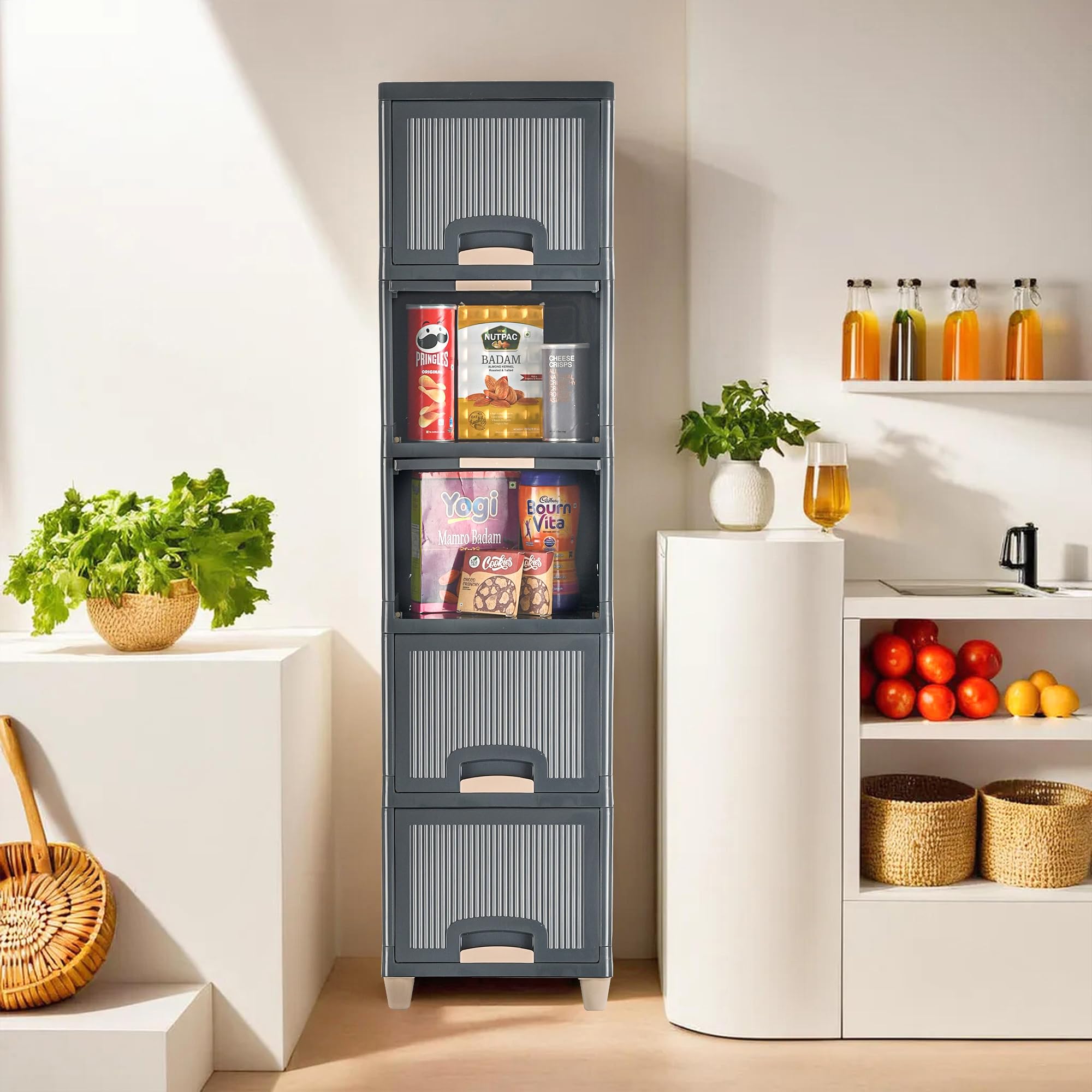 Urbane Home 5 Units Cabinet Storage Organizer | Multipurpose Folding Storage Racks | Clothes Drawer Organizer For Wardrobe | Gre