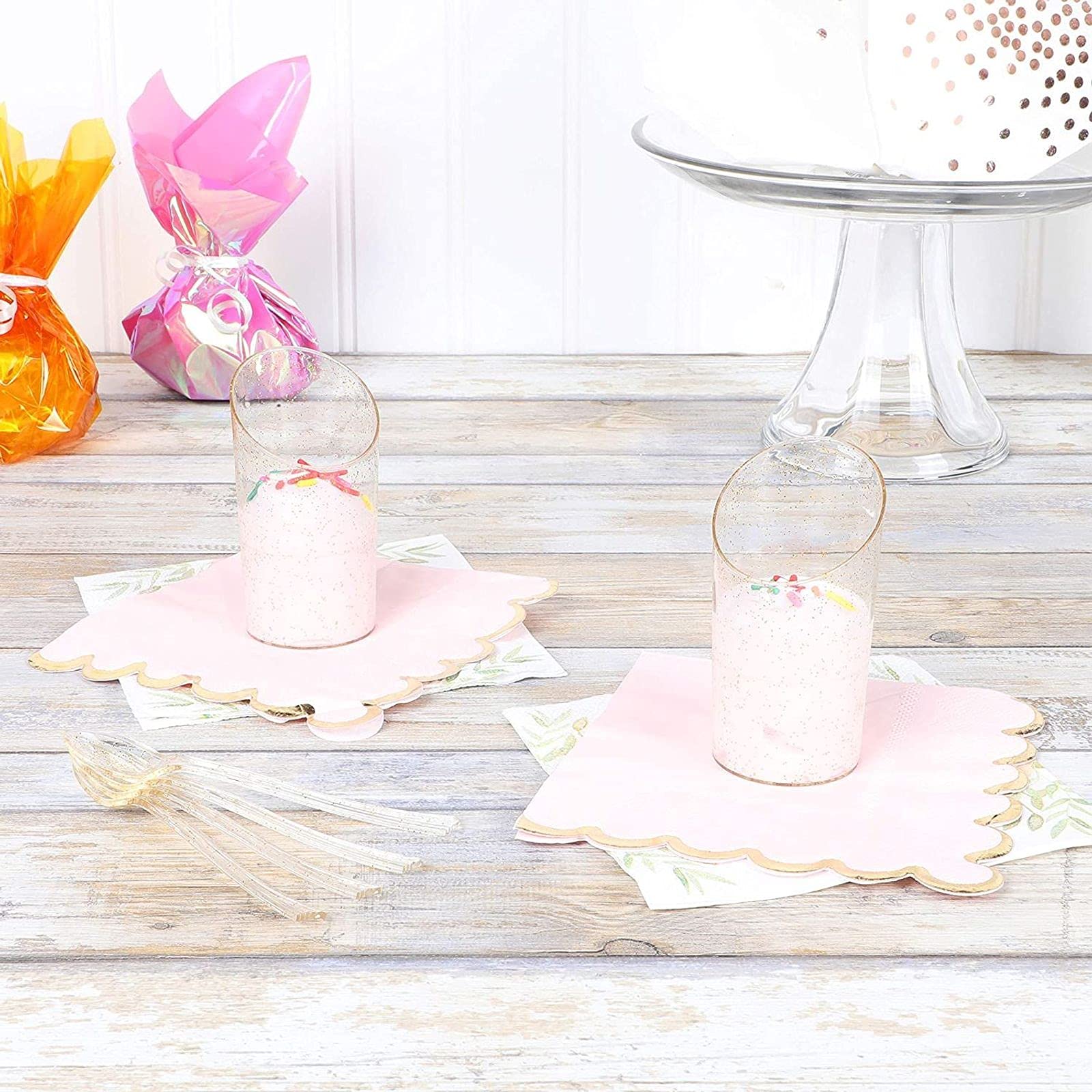 Sparkle And Bash 120 Pieces Of Gold Glitter Mini Dessert Cups With Spoons, Plastic Disposable Dessert Cups 3Oz For Parfait, Shoo