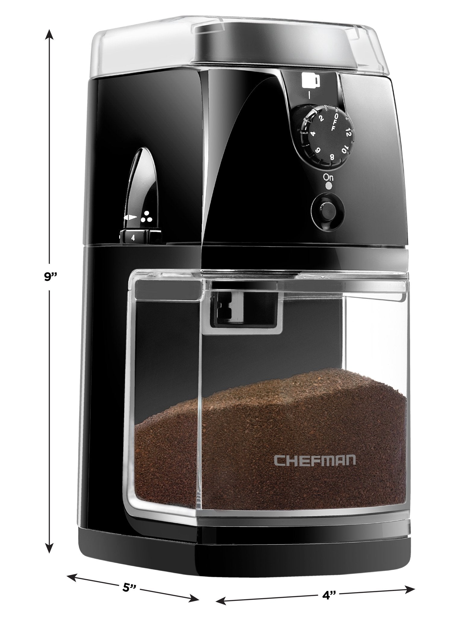 Chefman Coffee Grinder Electric Burr Mill - Freshly Grinds Up To 2.8Oz Beans, Large Hopper With 17 Grinding Options For 2-12 Cup