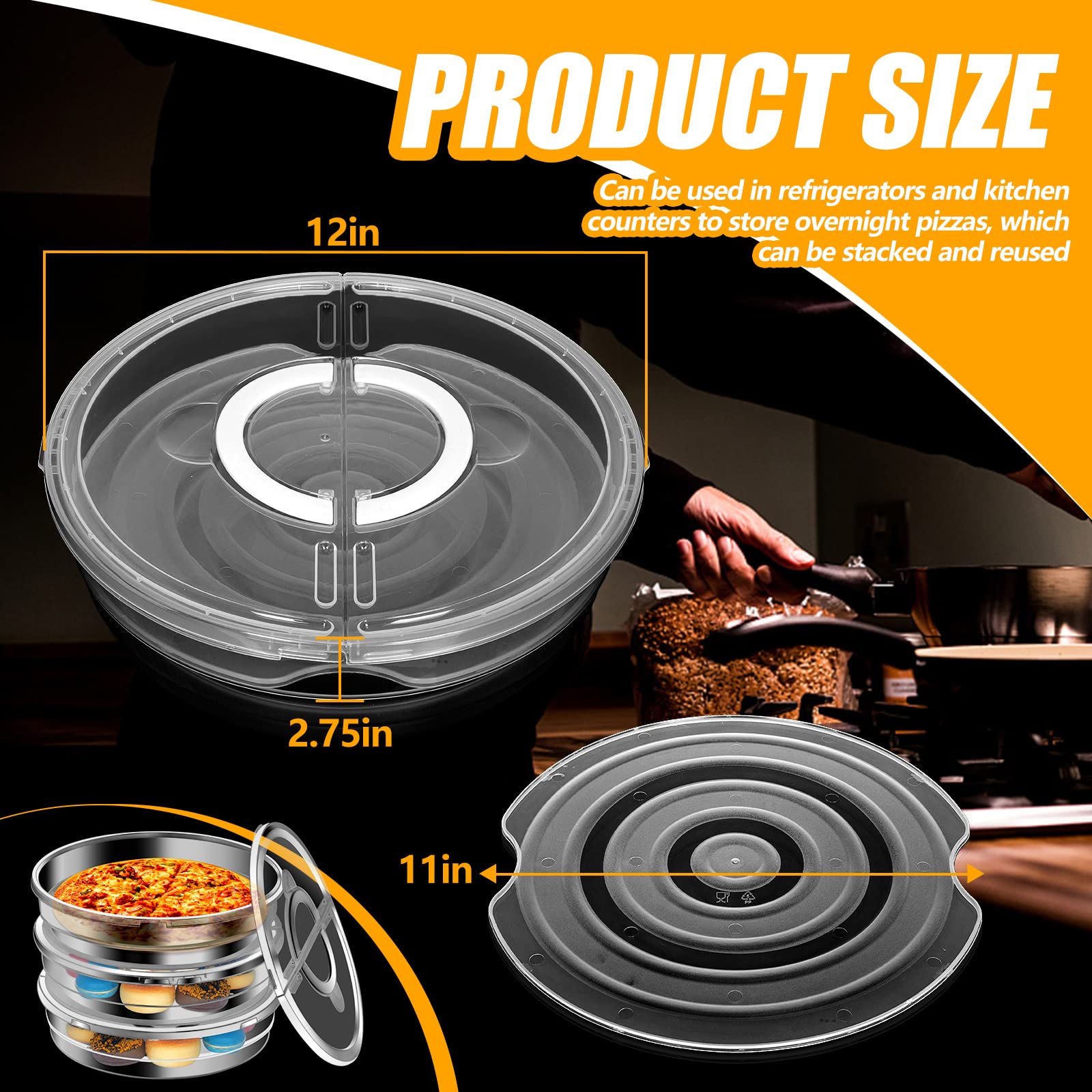 Crowye 3 Pcs 12 Inch Food Storage Container Set, ABS Material, 2 Compartments, Pie Carrier for Pizza, Cakes, Desserts